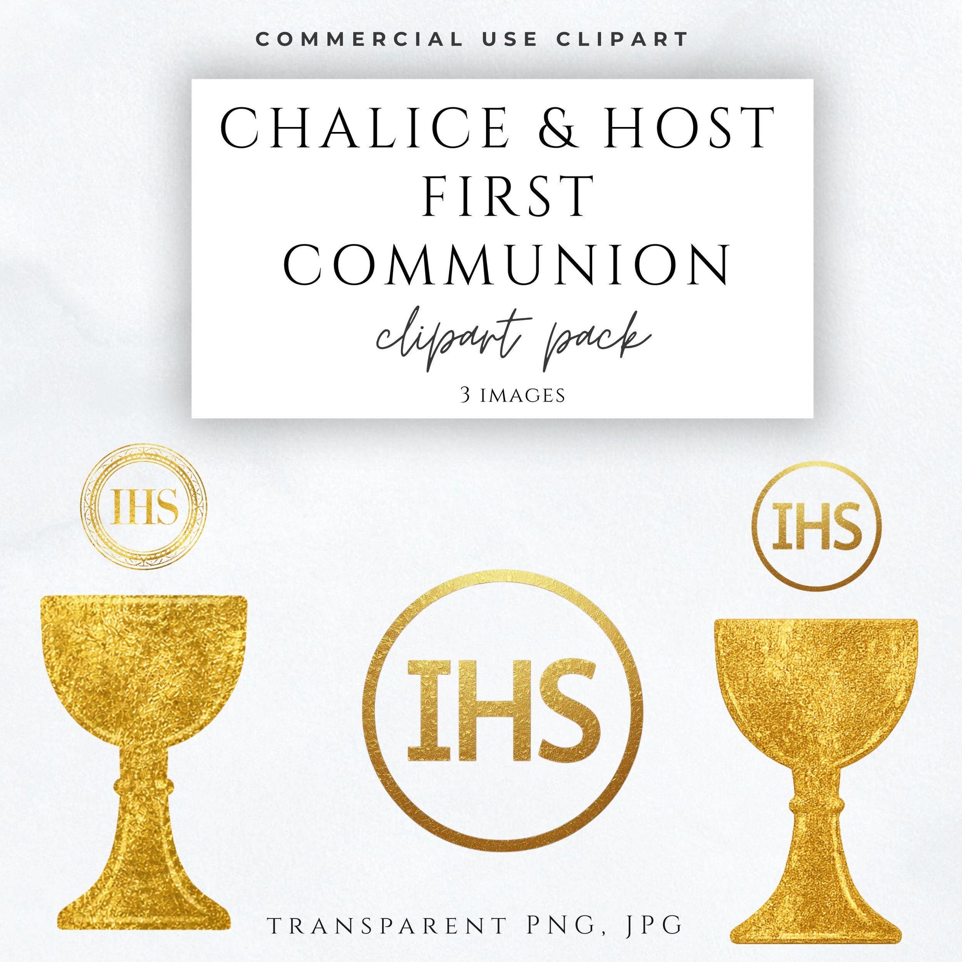 Catholic chalice and host clipart gold IHS symbol First Communion PNG / Clipart cáliz y hostia dorado símbolo IHS Primera Comunión PNG