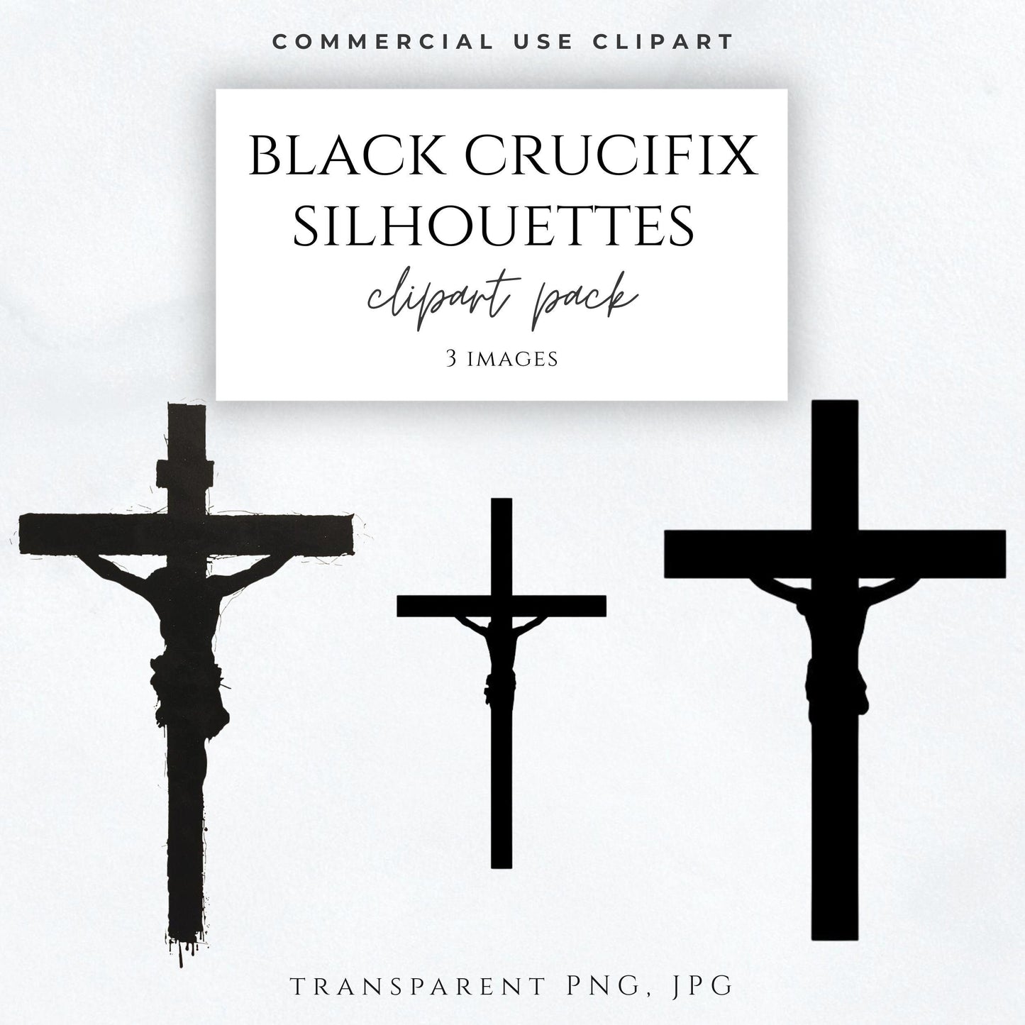 Black crucifix clipart PNG minimalist cross silhouette / Clipart de crucifijo negro PNG silueta de cruz minimalista