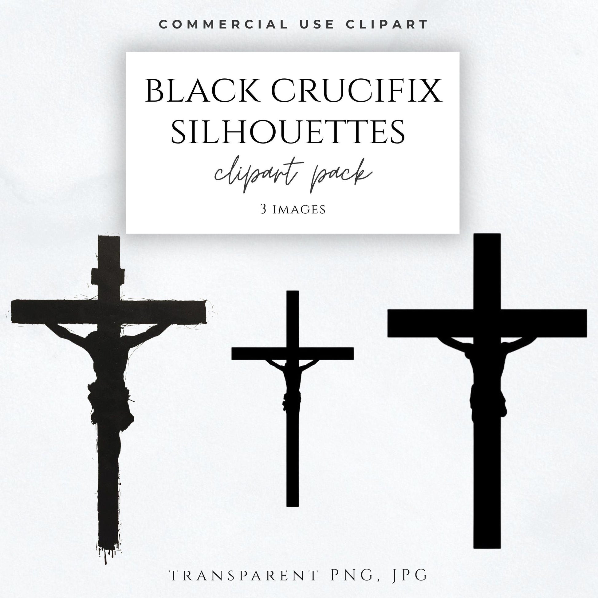 Black crucifix clipart PNG minimalist cross silhouette / Clipart de crucifijo negro PNG silueta de cruz minimalista