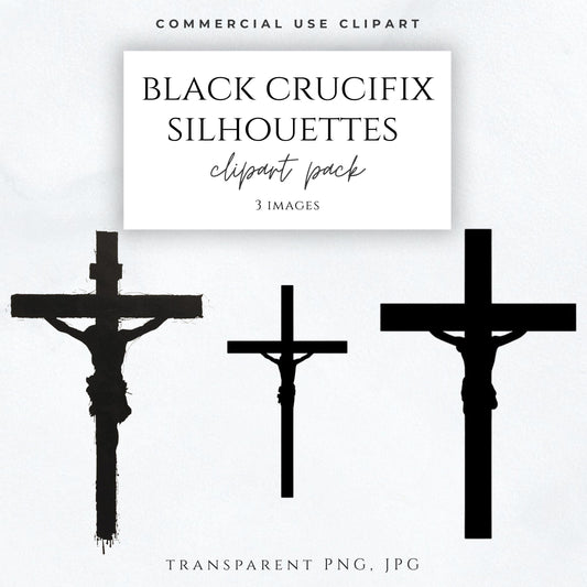 Black crucifix clipart PNG minimalist cross silhouette / Clipart de crucifijo negro PNG silueta de cruz minimalista