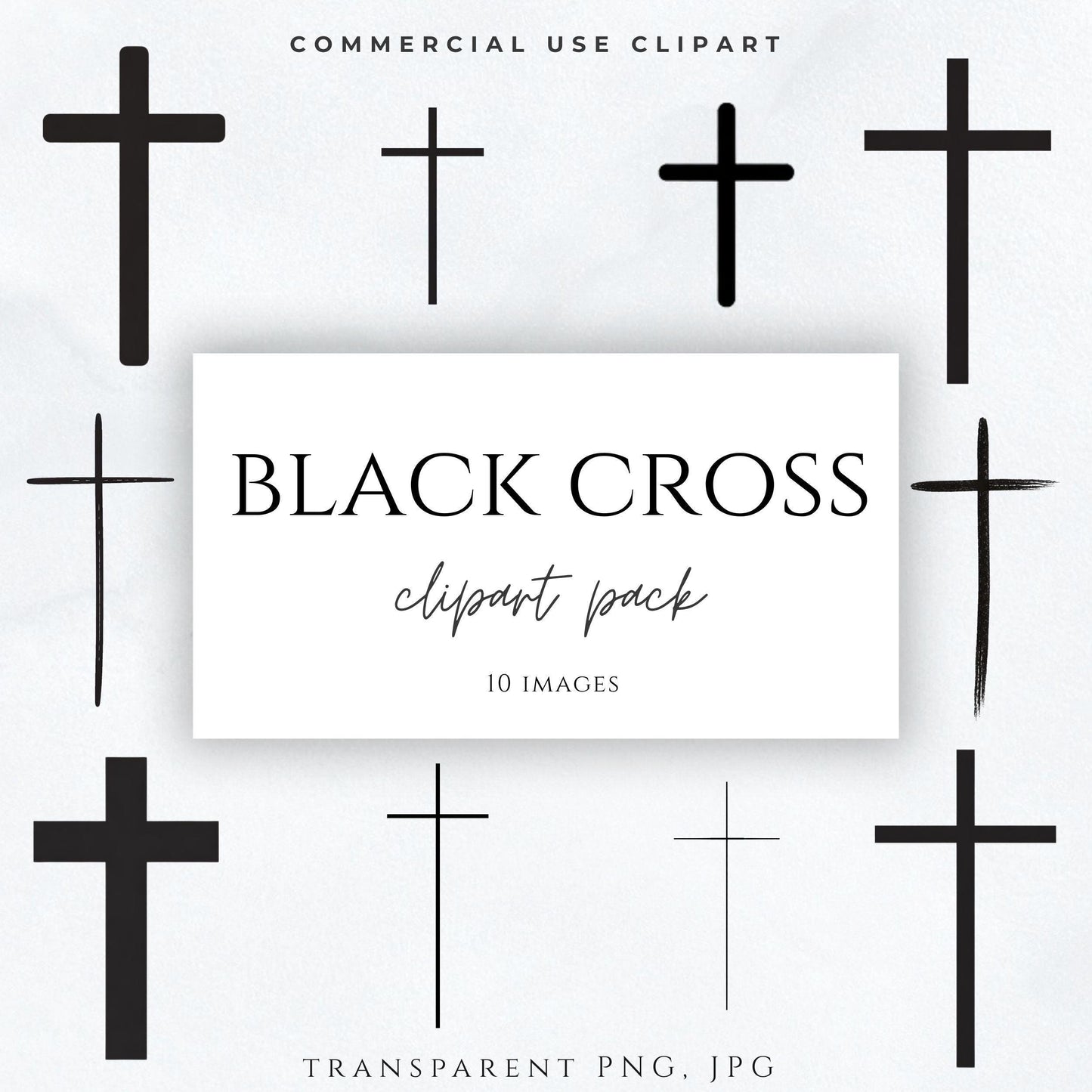 Black cross clipart set minimal Christian crosses PNG / Cruces negras minimalistas clipart PNG