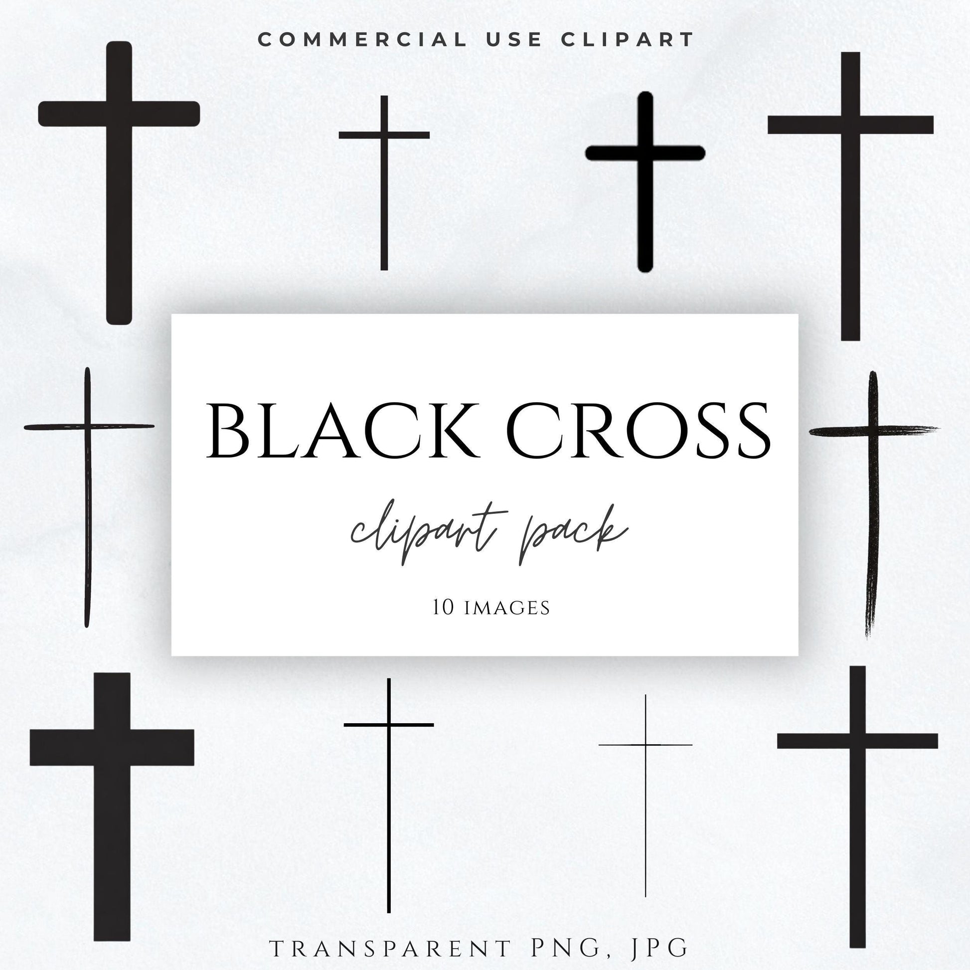 Black cross clipart set minimal Christian crosses PNG / Cruces negras minimalistas clipart PNG