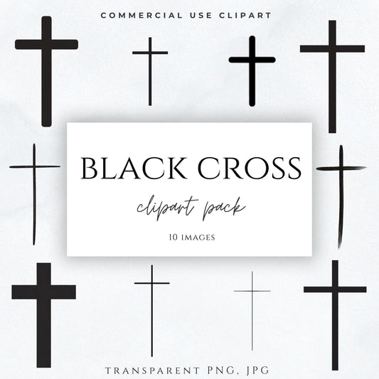 Black cross clipart set minimal Christian crosses PNG / Cruces negras minimalistas clipart PNG