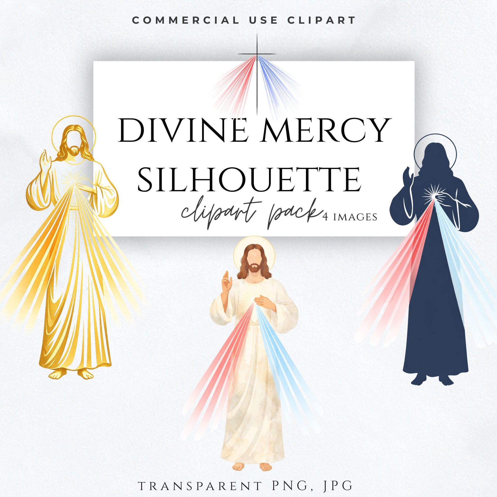Divine Mercy Jesus clipart with red and blue rays PNG, Catholic religious image
Clipart de Jesús Divina Misericordia con rayos rojo y azul PNG, imagen católica religiosa
