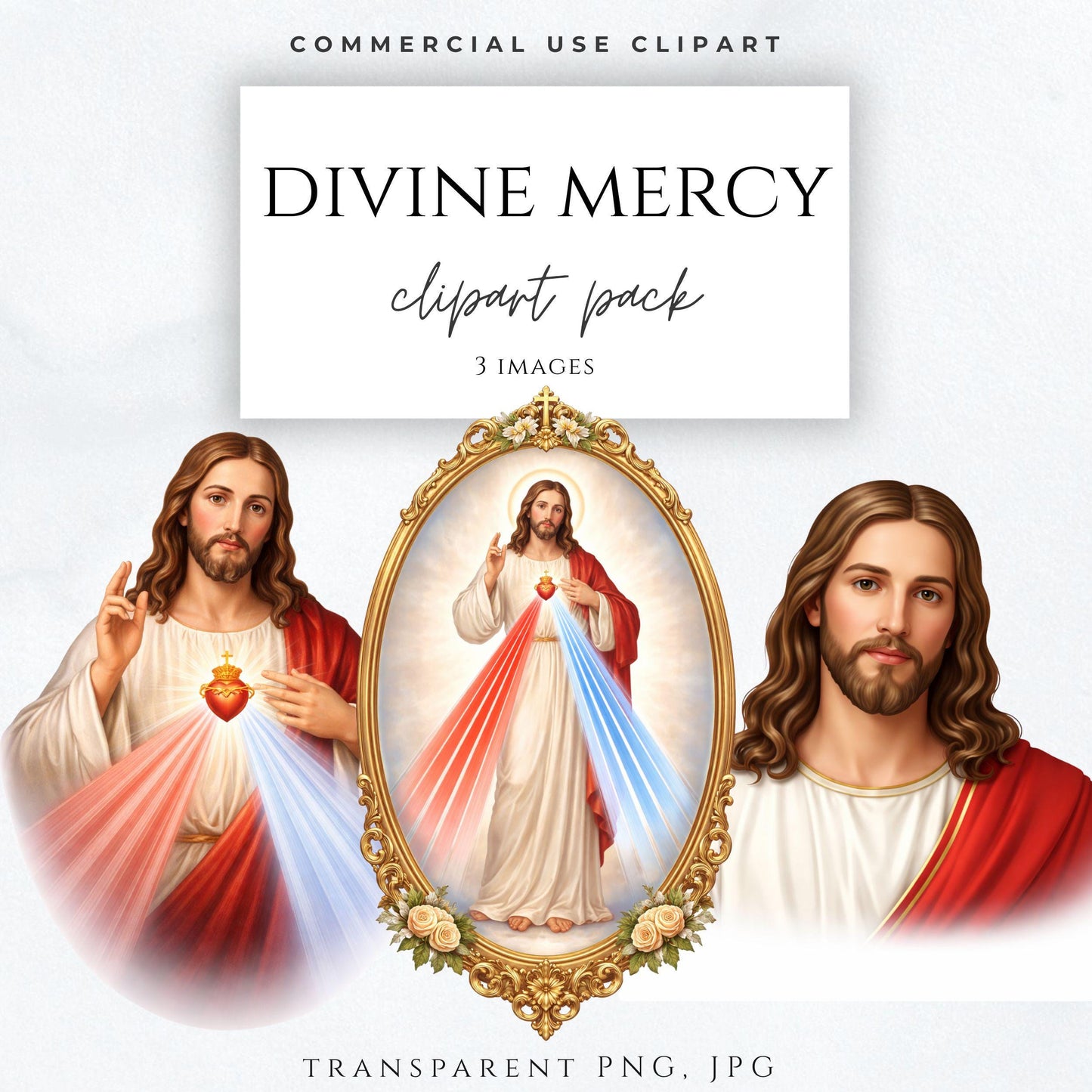 Divine Mercy Jesus clipart PNG red blue rays / Clipart Jesús Divina Misericordia PNG rayos rojo azul