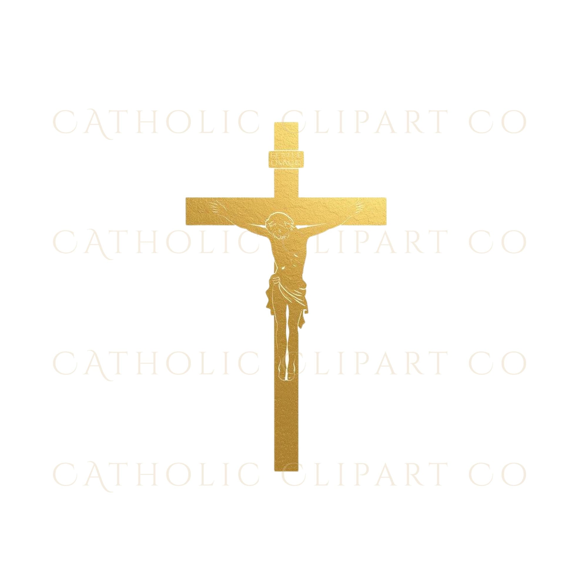 Gold crucifix PNG images for wedding invitations, church logos and branding – Imágenes de crucifijos dorados PNG para invitaciones y logos