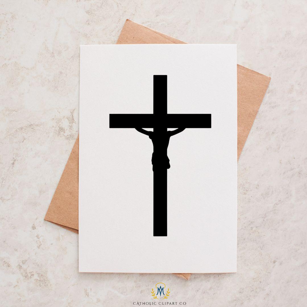 Christian cross silhouette clip art black crucifix PNG / Silueta de cruz cristiana clipart crucifijo negro PNG