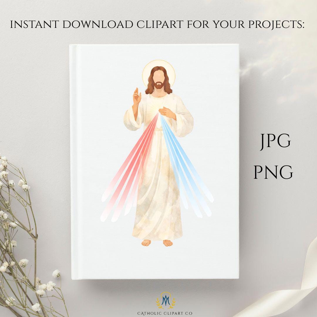 Jesus silhouette with Divine Mercy rays, Christian clipart for prayer cards and design
Silueta de Jesús con rayos de la Divina Misericordia, clipart cristiano para tarjetas de oración