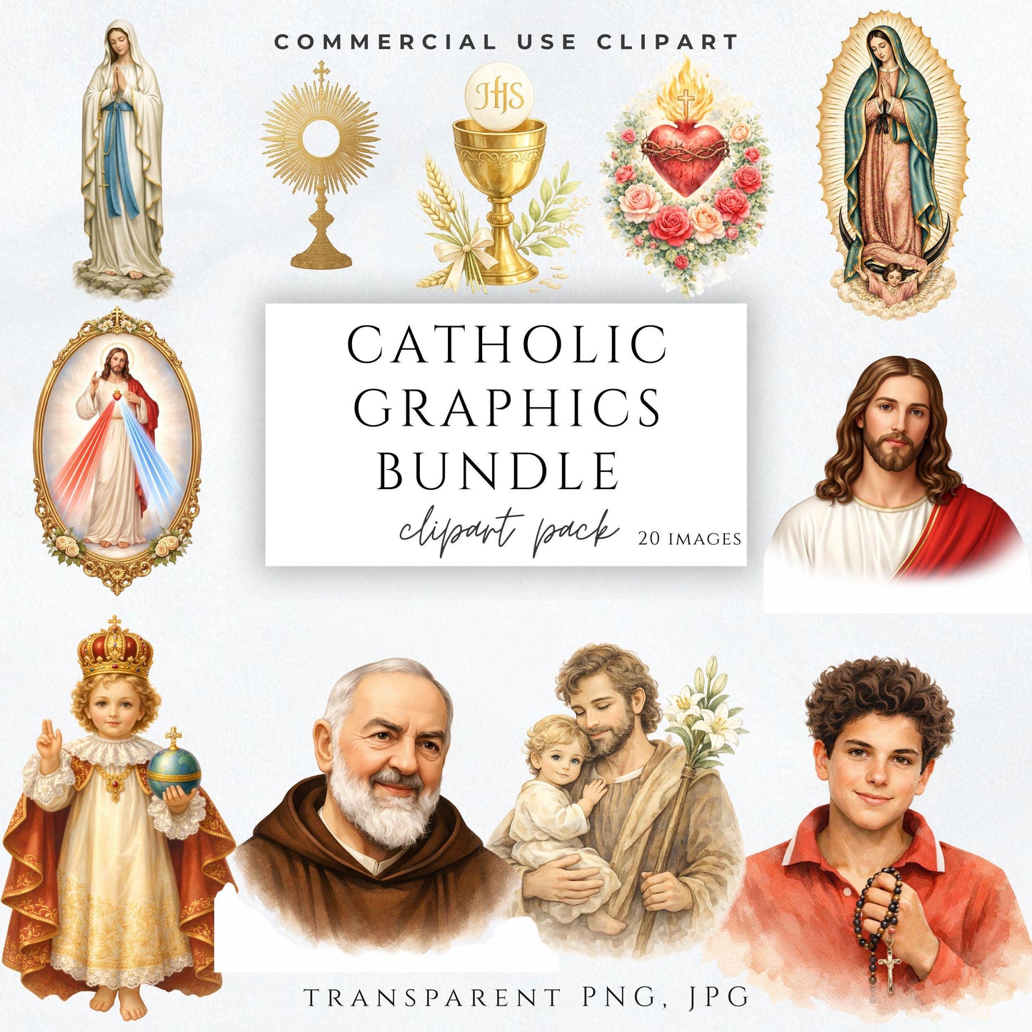 Catholic clipart bundle Jesus Sacred Heart PNG / paquete clipart católico Jesús Sagrado Corazón PNG