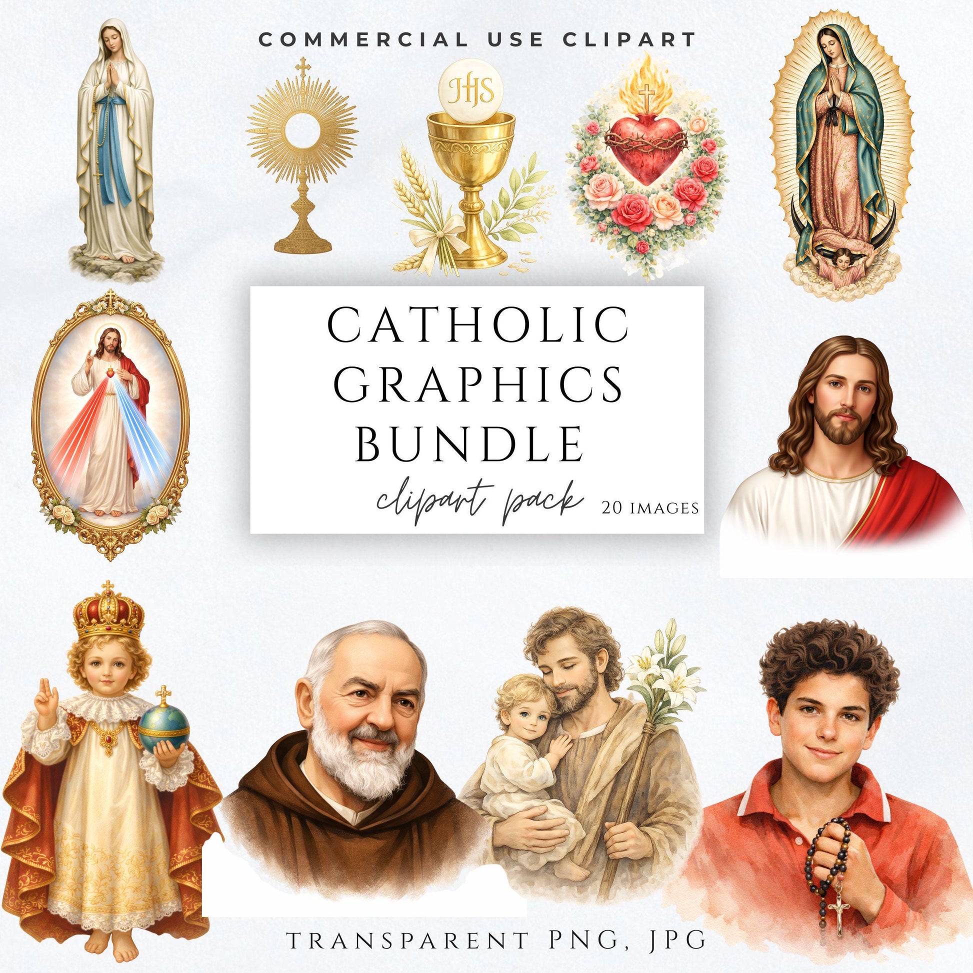 Catholic clipart bundle Jesus Sacred Heart PNG / paquete clipart católico Jesús Sagrado Corazón PNG