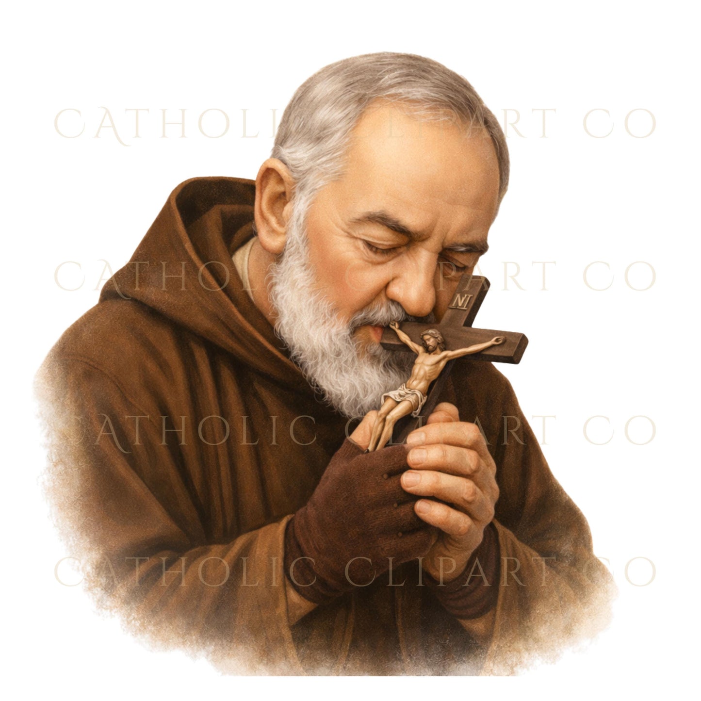 Padre Pio blessing gesture watercolor Catholic saint PNG clipart, Padre Pío dando bendición ilustración católica acuarela PNG