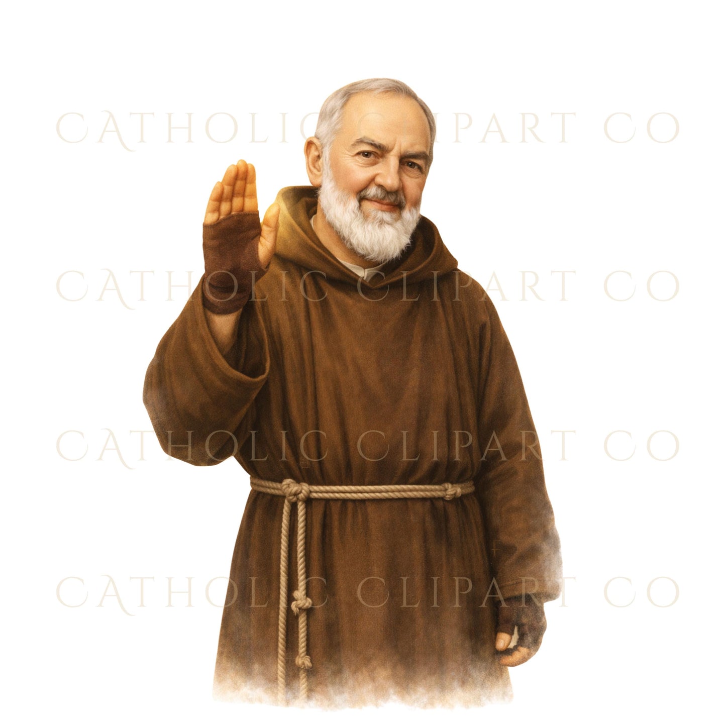 Watercolor Saint Padre Pio Catholic clipart bundle for commercial use, Bundle de clipart católico acuarela de San Padre Pío para uso comercial