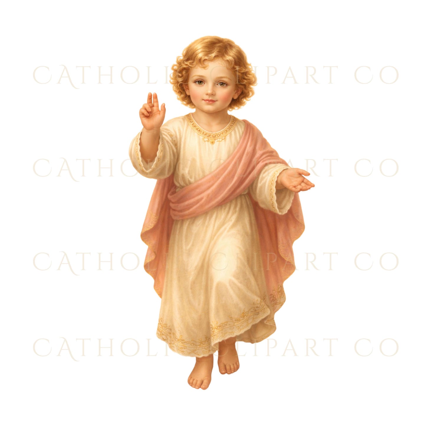 Infant Jesus of Prague clipart, crowned child Jesus holding orb, Catholic PNG / Niño Jesús de Praga clipart con corona y esfera, imagen católica