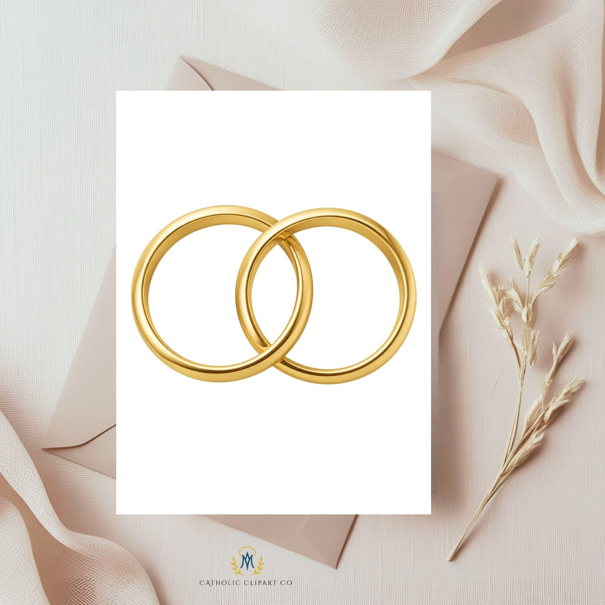 Wedding Rings Clipart PNG, Interlocking Wedding Bands Clipart, Gold Wedding Rings PNG, Christian Wedding Logo, Commercial Use