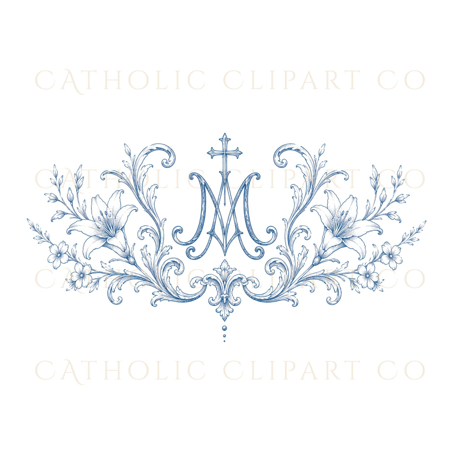 Catholic luxury invitation crest with Marian monogram / Escudo de invitación católica de lujo con monograma mariano