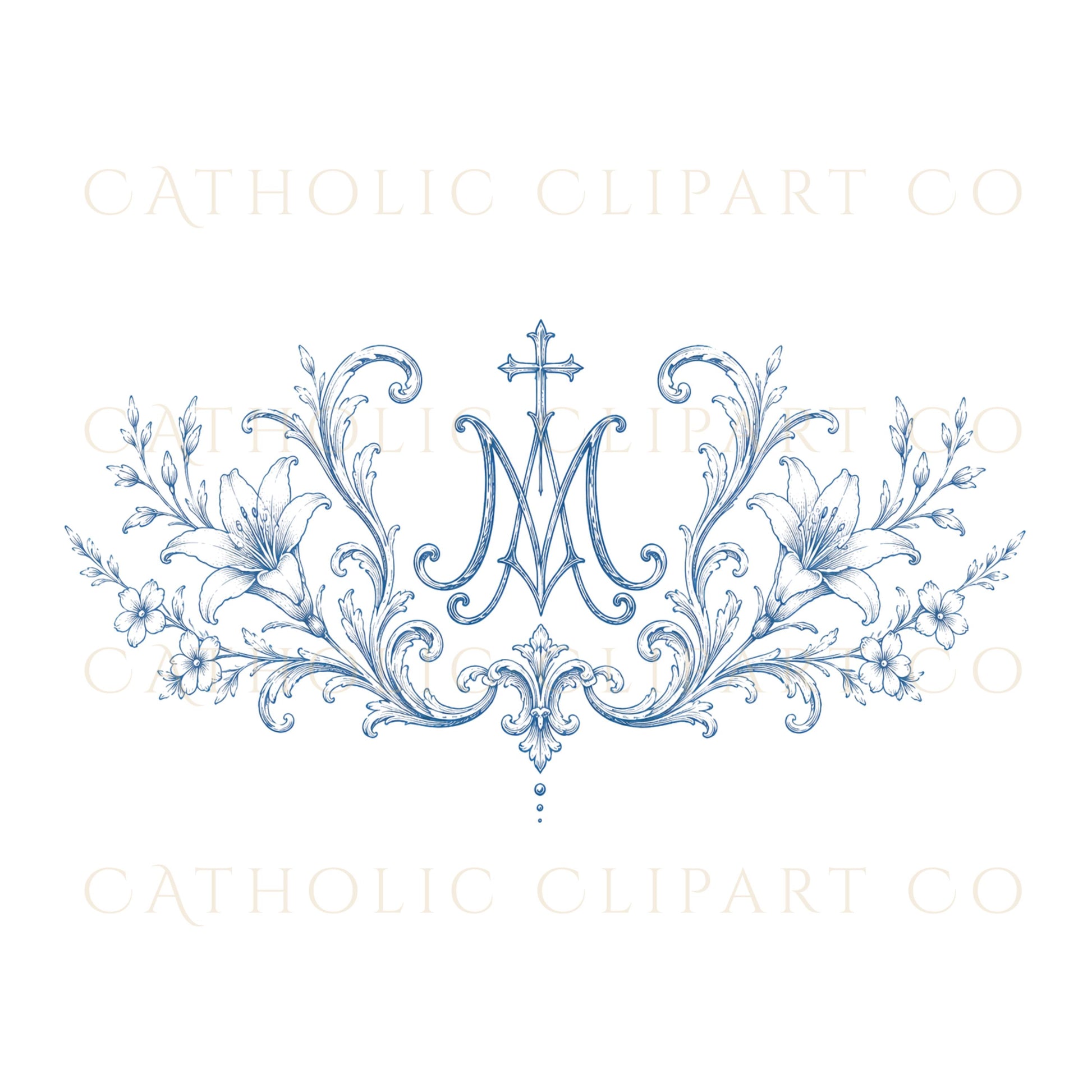 Catholic luxury invitation crest with Marian monogram / Escudo de invitación católica de lujo con monograma mariano