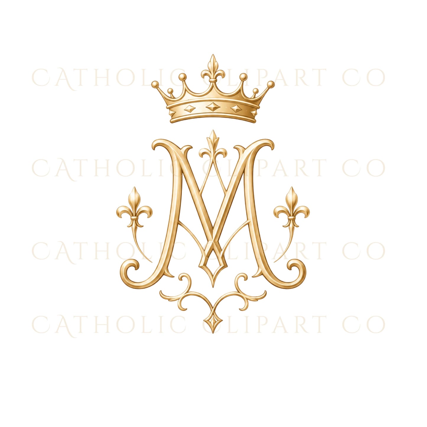 Luxury Marian monogram symbol clipart in blue and gold / Símbolo de monograma mariano elegante en azul y dorado