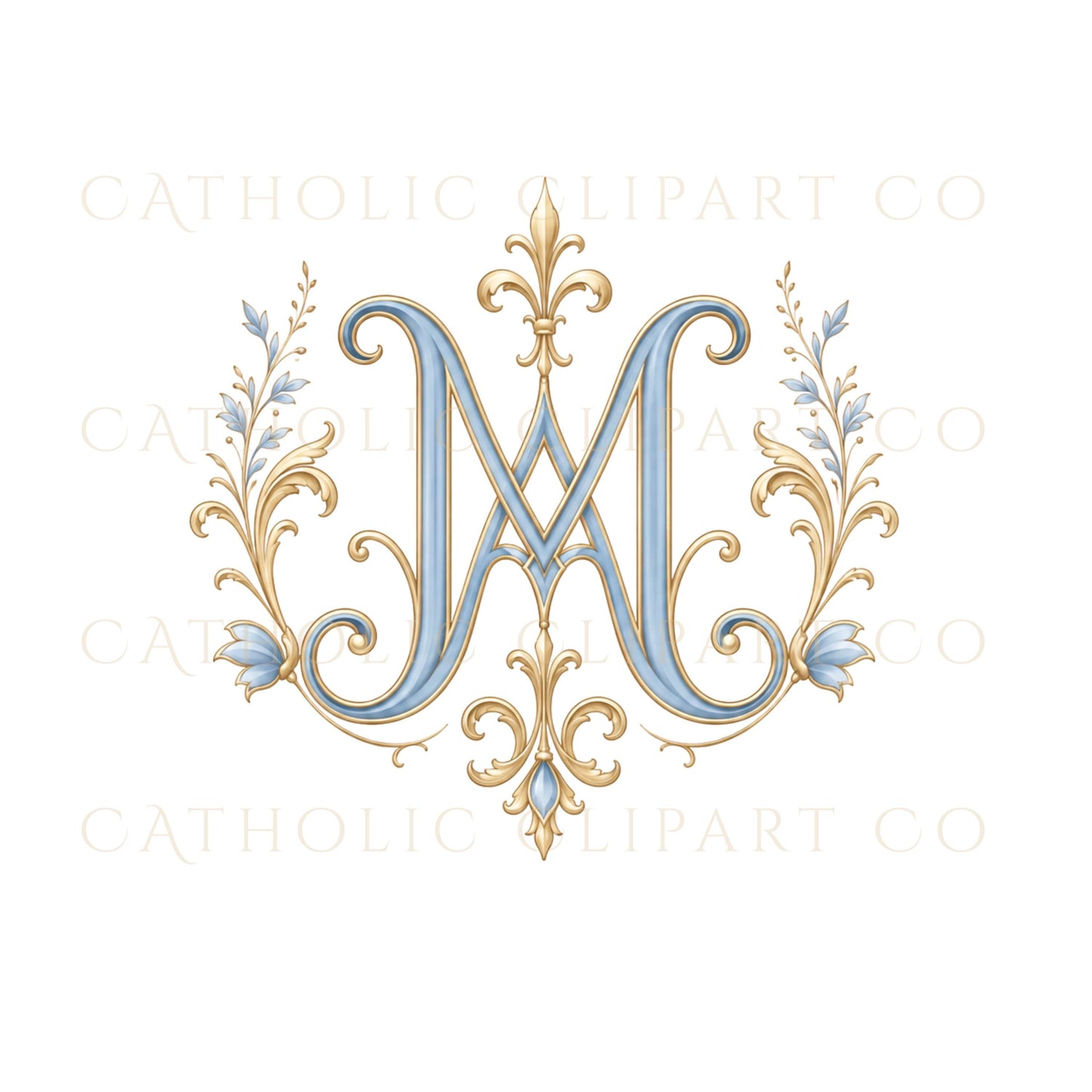 Elegant Catholic wedding emblem clipart with Marian symbolism / Emblema elegante para boda católica con simbolismo mariano