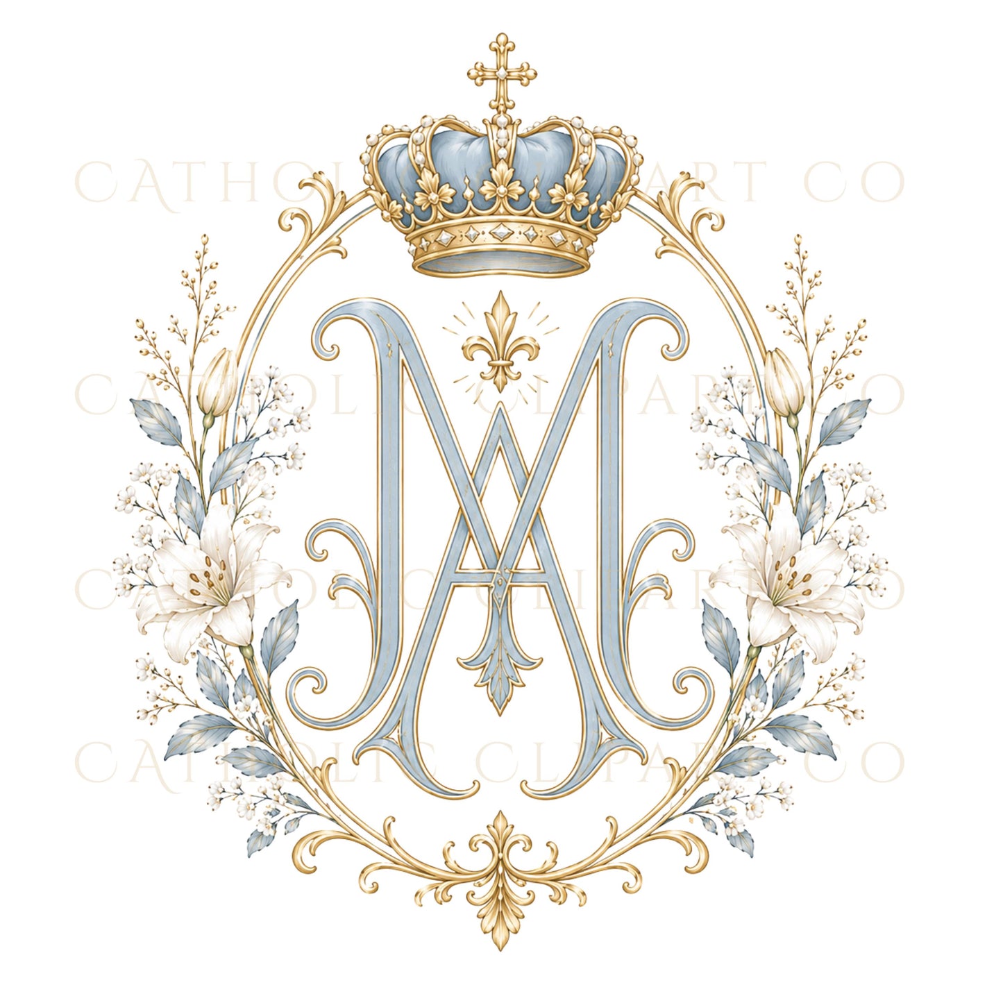 Luxury Marian crest frame clipart for Catholic wedding branding / Marco de escudo mariano de lujo para branding de boda católica