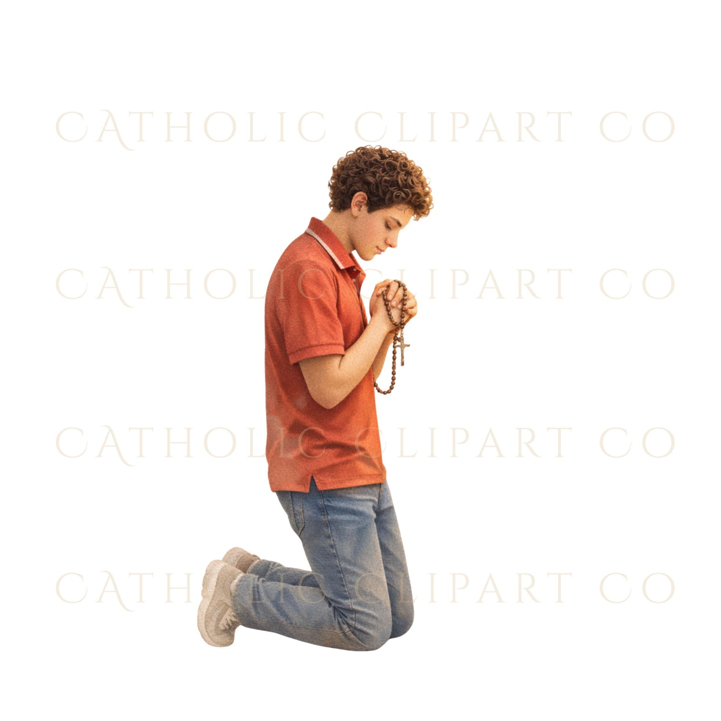 Saint Carlo Acutis devotional clipart with soft watercolor aesthetic / Clipart devocional de San Carlo Acutis con estética suave en acuarela