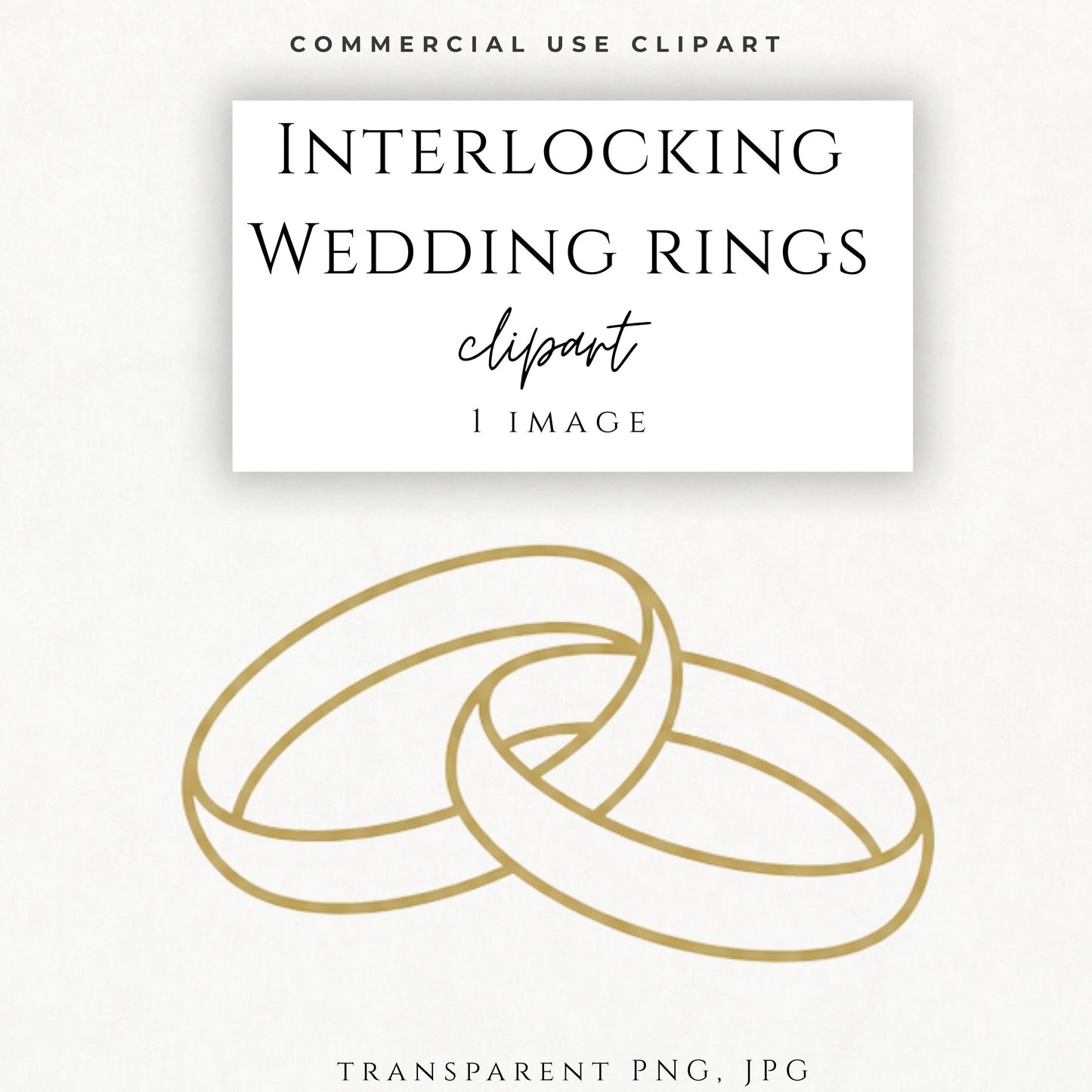 Gold interlocking wedding rings clipart PNG on white background | Clipart de anillos de boda dorados entrelazados PNG sobre fondo blanco
