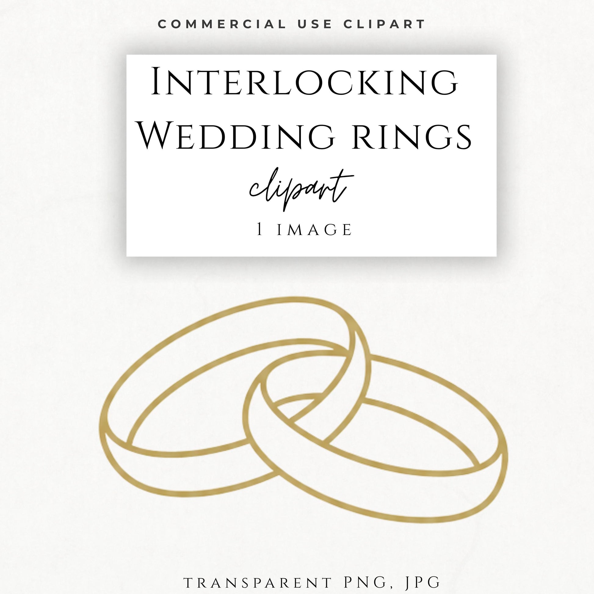 Gold interlocking wedding rings clipart PNG on white background | Clipart de anillos de boda dorados entrelazados PNG sobre fondo blanco