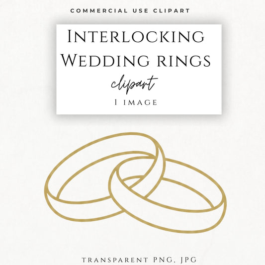 Gold interlocking wedding rings clipart PNG on white background | Clipart de anillos de boda dorados entrelazados PNG sobre fondo blanco