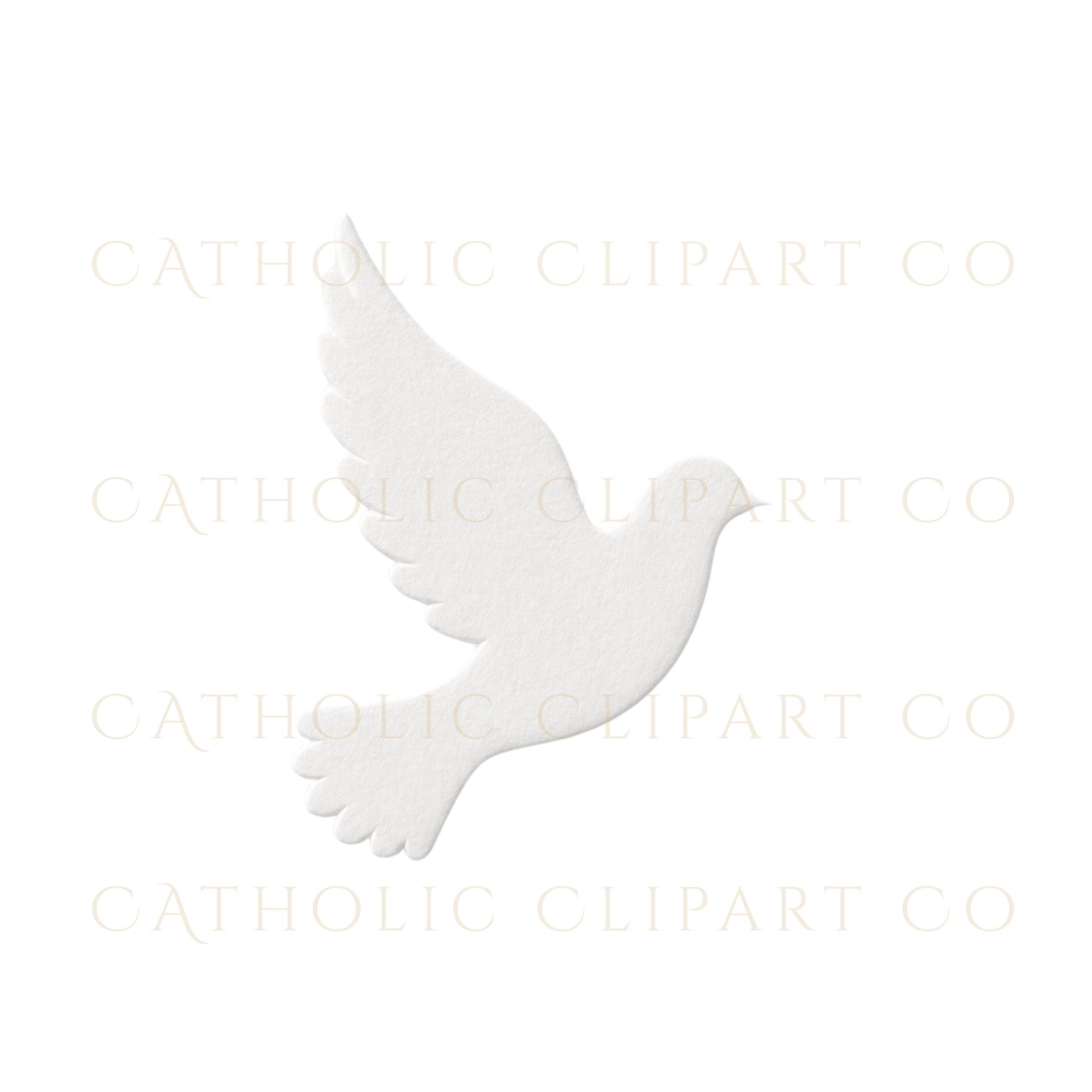 White sacrament icon clipart pack with dove, shell, wedding rings, and IHS monogram / Pack de clipart de iconos sacramentales blancos con paloma, concha, anillos y monograma IHS