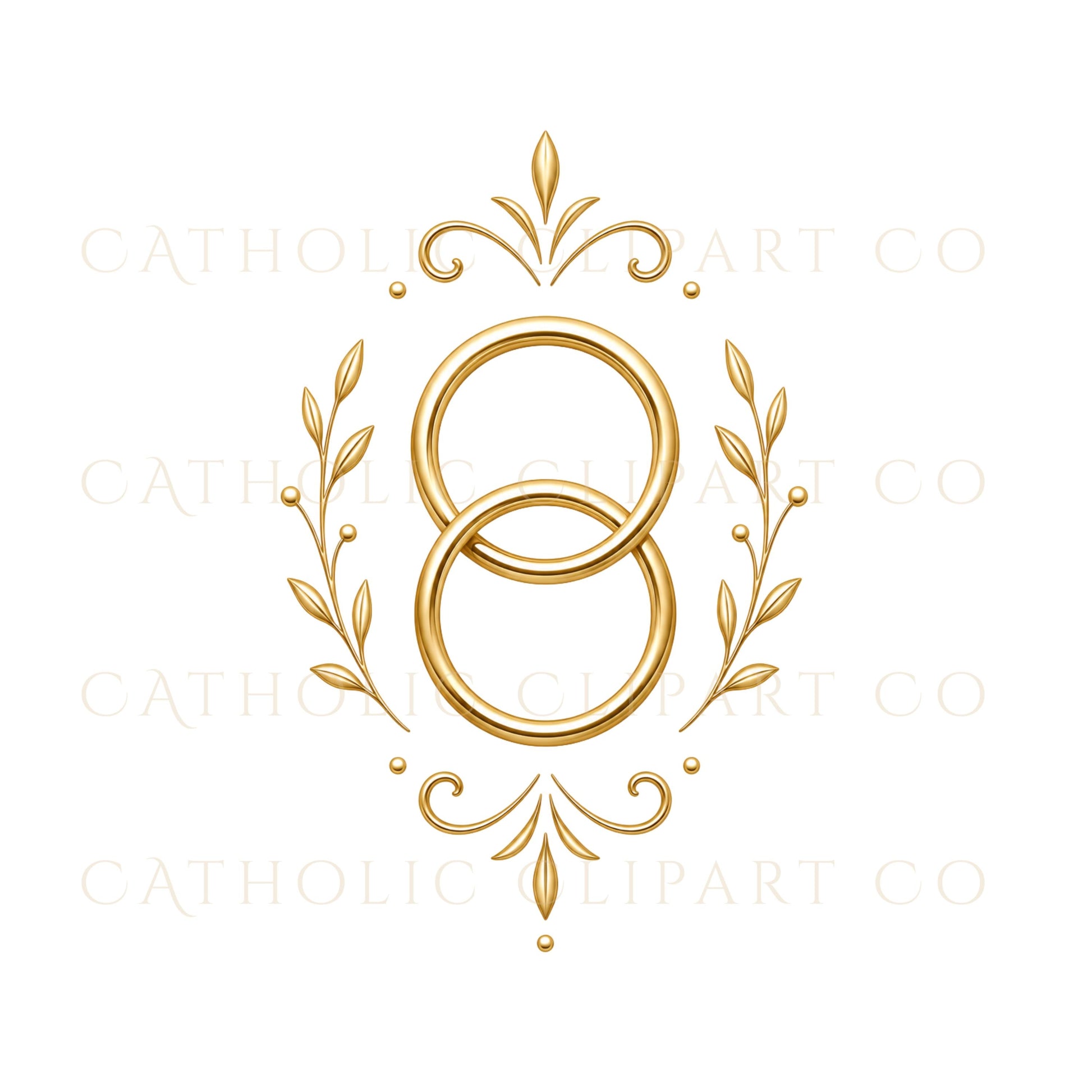 Thin line interlocking wedding rings clipart for minimalist branding / Clipart de anillos de boda entrelazados de línea fina para branding minimalista