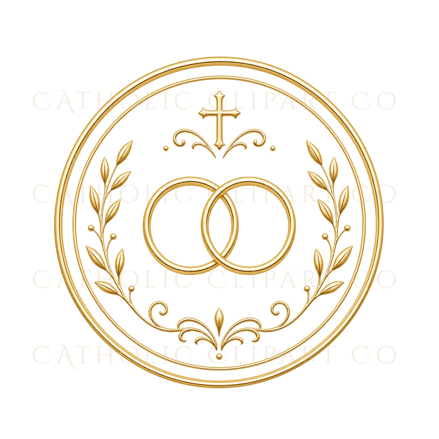 Luxury gold wedding logo clipart with elegant interlocking ring design / Clipart de logo de boda dorado con elegante diseño de anillos entrelazados