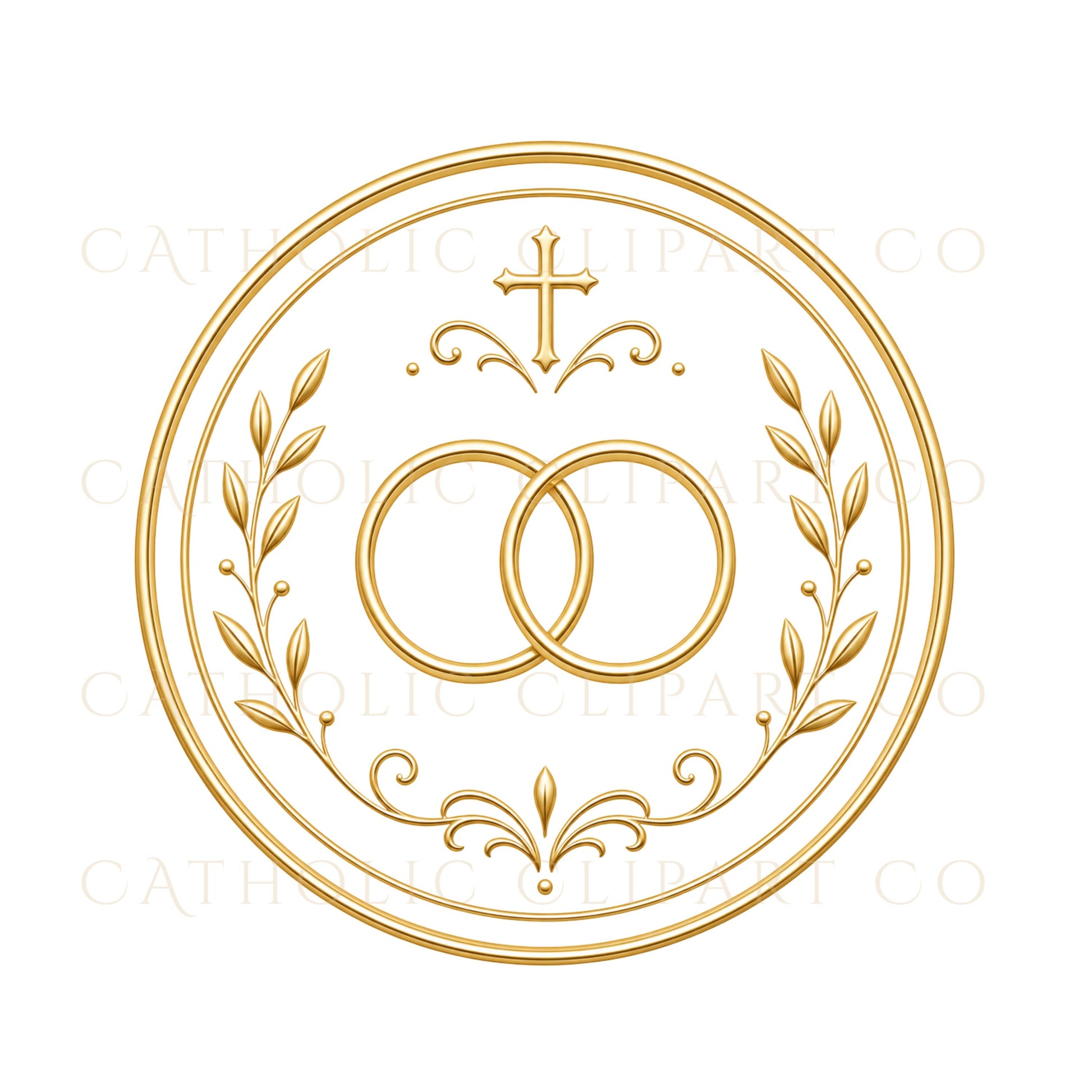 Luxury gold wedding logo clipart with elegant interlocking ring design / Clipart de logo de boda dorado con elegante diseño de anillos entrelazados
