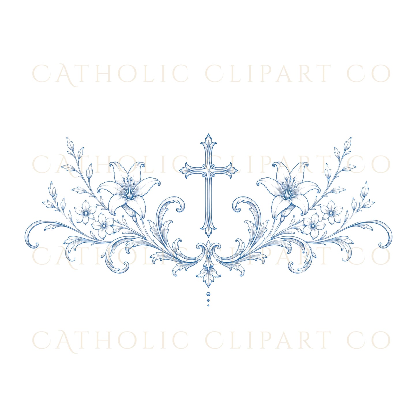 Catholic cross and Marian emblem clipart for wedding branding / Clipart de cruz católica y emblema mariano para branding de bodas
