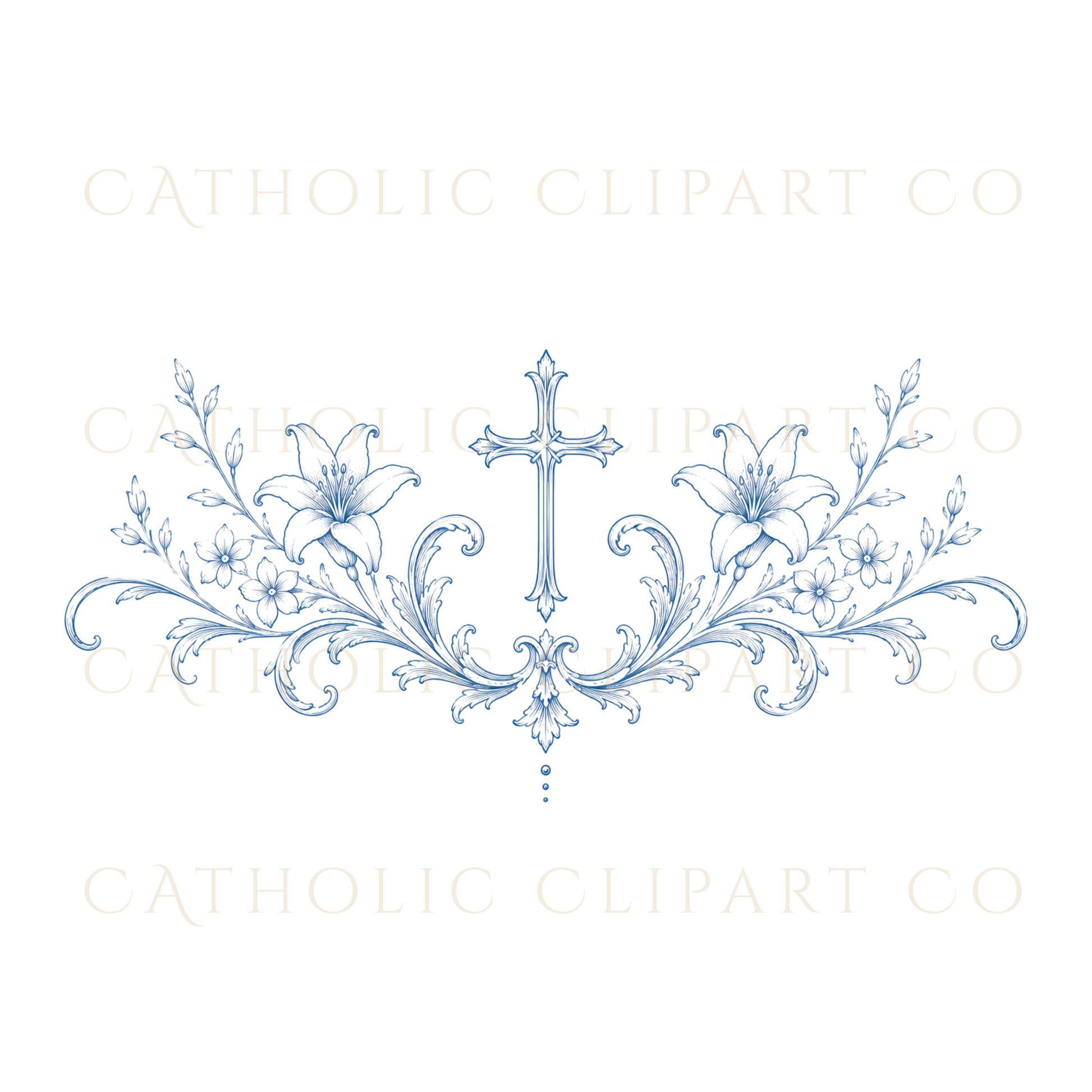 Catholic cross and Marian emblem clipart for wedding branding / Clipart de cruz católica y emblema mariano para branding de bodas