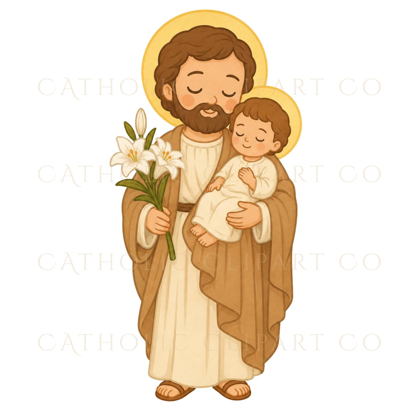 Our Lady of Guadalupe chibi clipart with soft colors and devotional Catholic style / Clipart chibi de Nuestra Señora de Guadalupe con colores suaves y estilo devocional católico