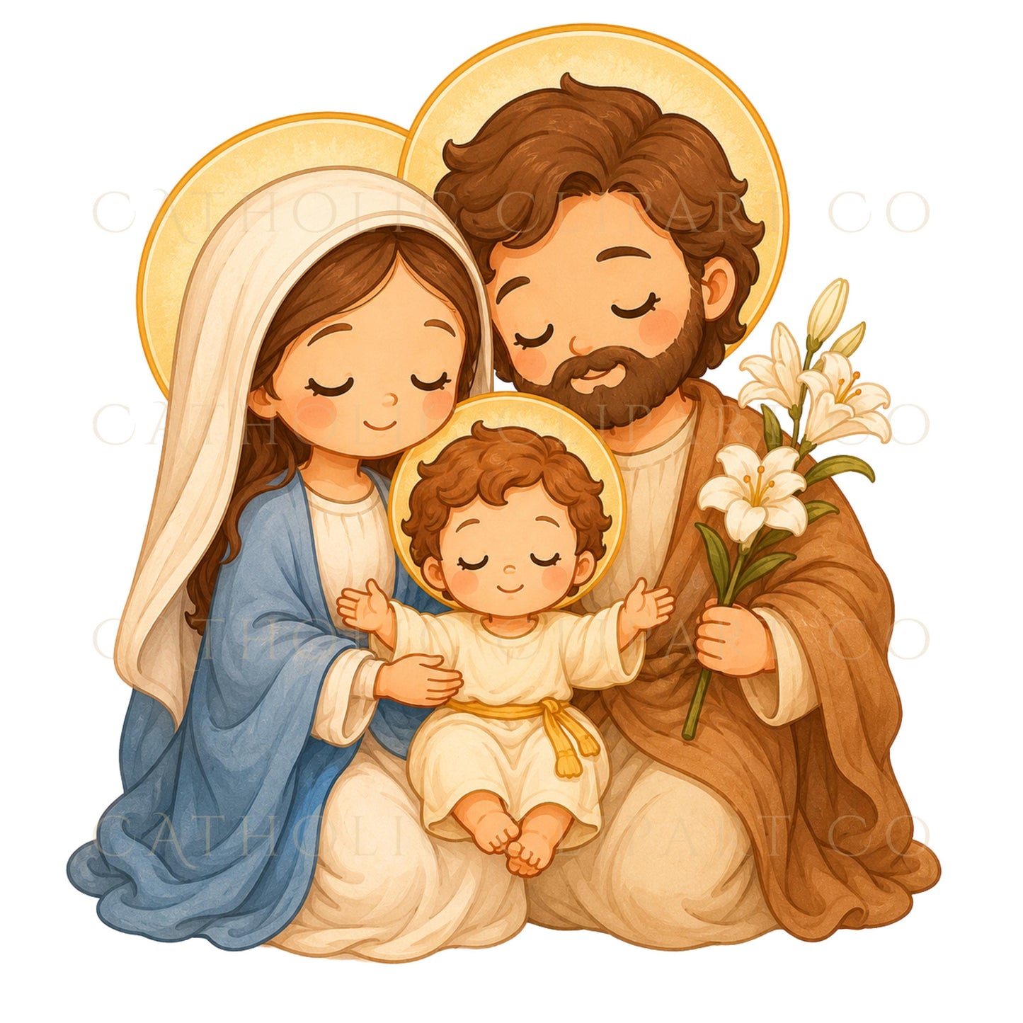 Soft pastel Catholic saints graphics for baptism nursery and First Communion projects / Gráficos católicos en tonos pastel suaves para bautizo nursery y Primera Comunión