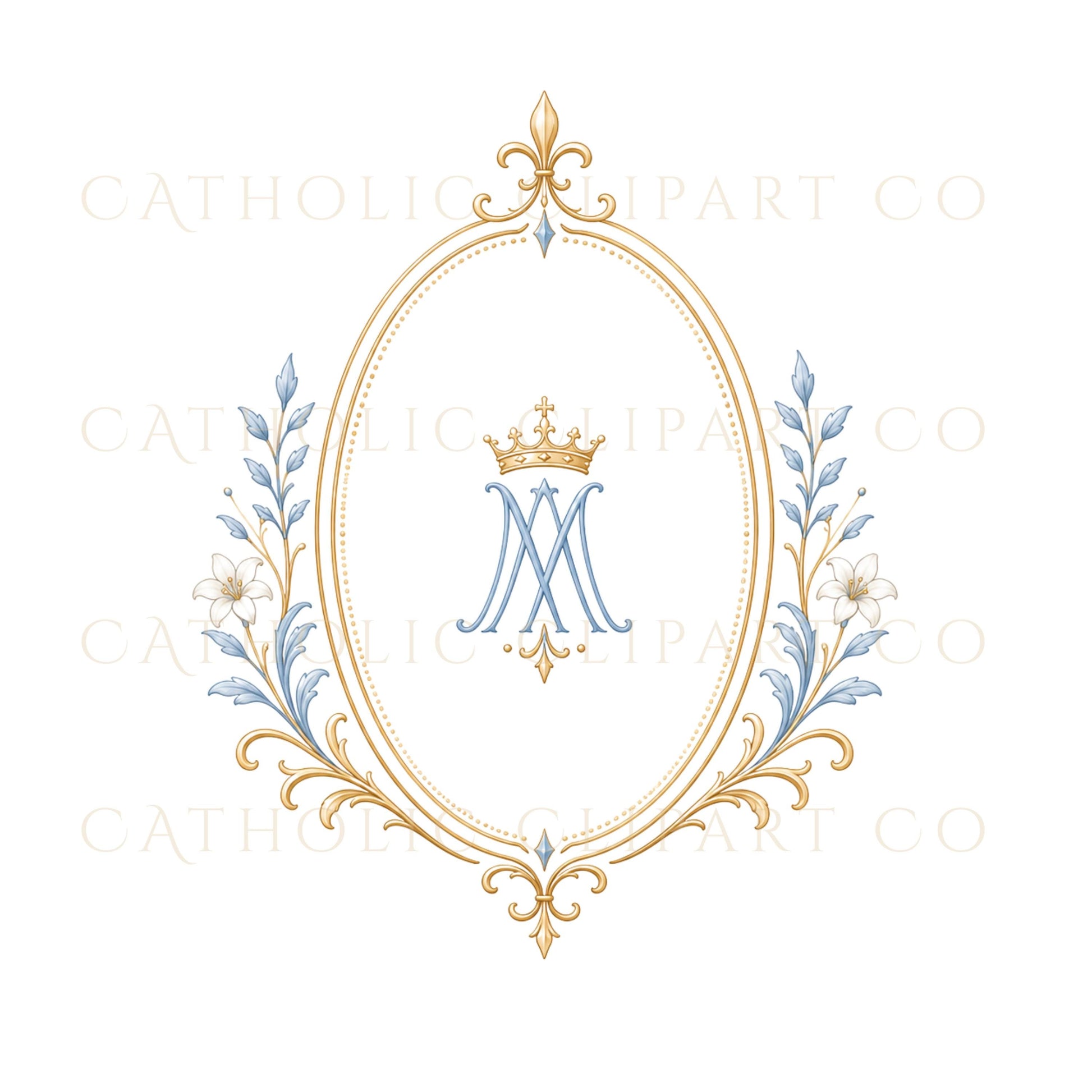 Marian editorial wedding clipart collection with luxury crest elements / Colección editorial mariana para bodas con elementos de escudos elegantes