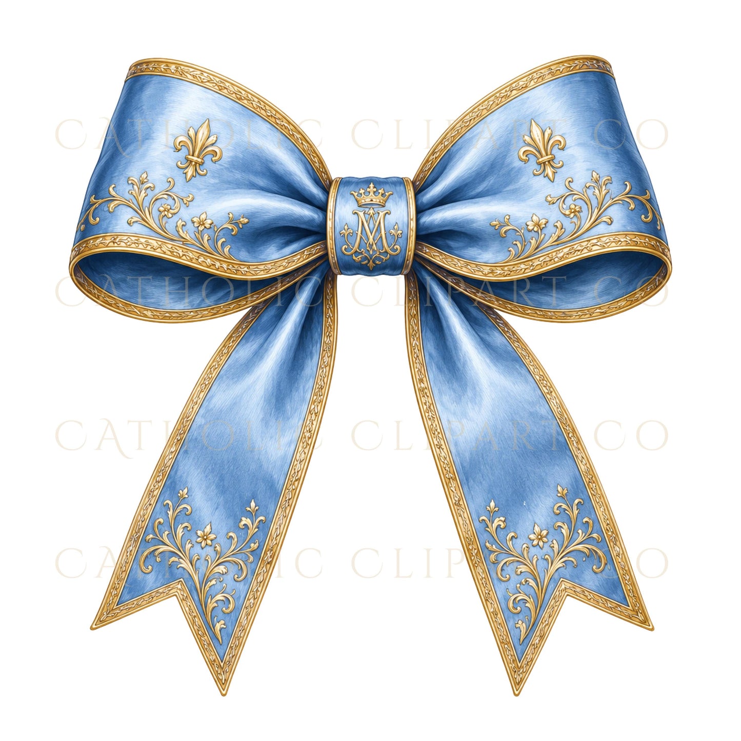 Catholic wedding ribbon banner clipart in Marian blue and gold / Banner de cinta para boda católica en azul mariano y dorado