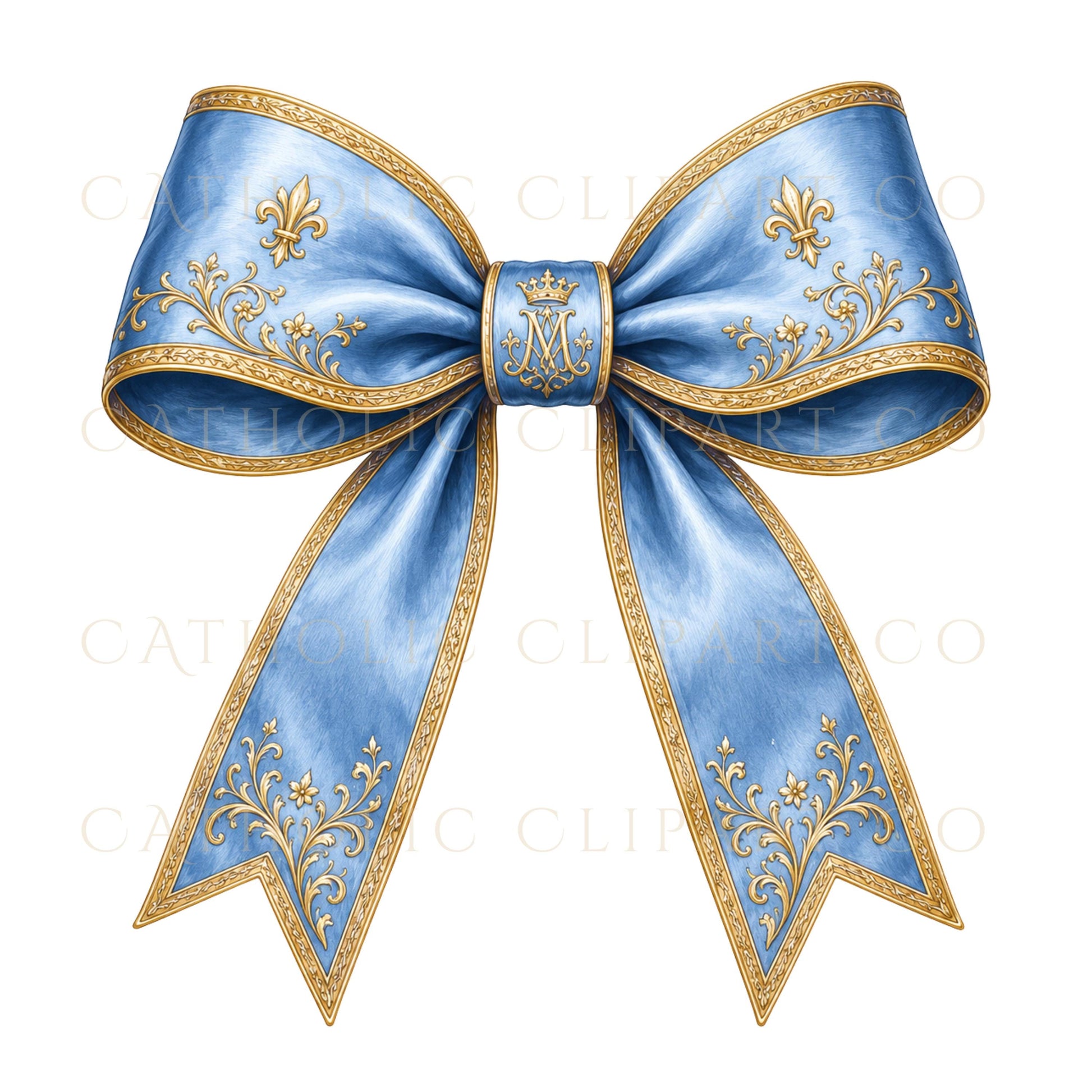 Catholic wedding ribbon banner clipart in Marian blue and gold / Banner de cinta para boda católica en azul mariano y dorado