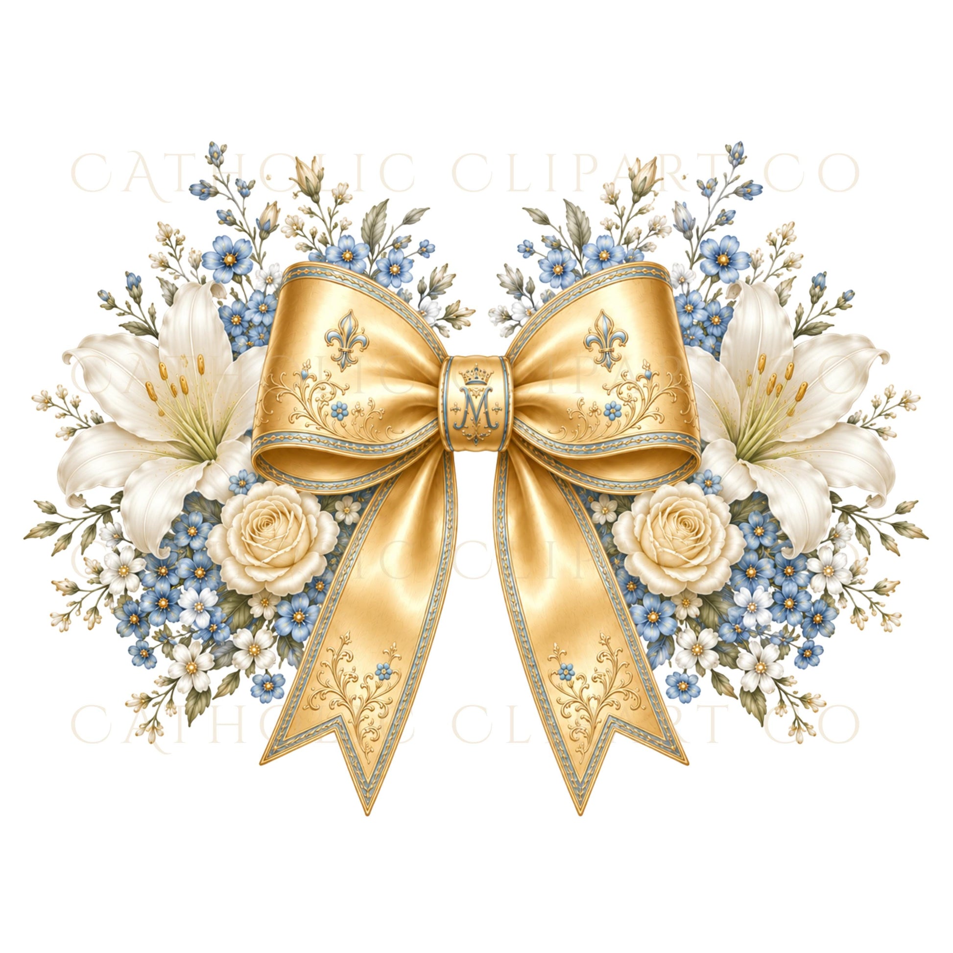 Feminine floral bow PNG for wedding invitations and luxury stationery designs, Moño floral femenino para invitaciones y papelería elegante