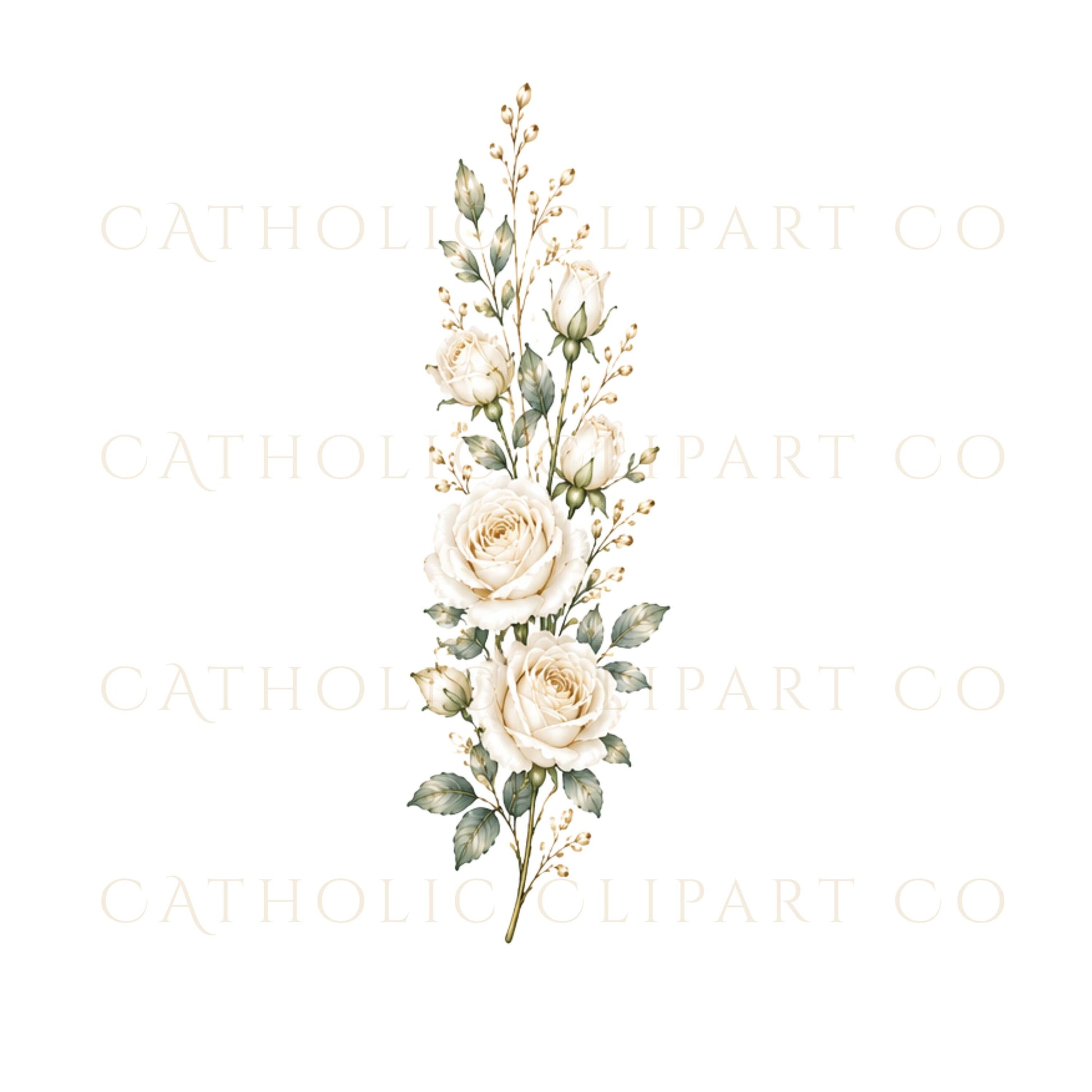 Wedding flower clipart collection featuring watercolor roses and lilies | Colección de clipart de flores para bodas con rosas y lirios en acuarela