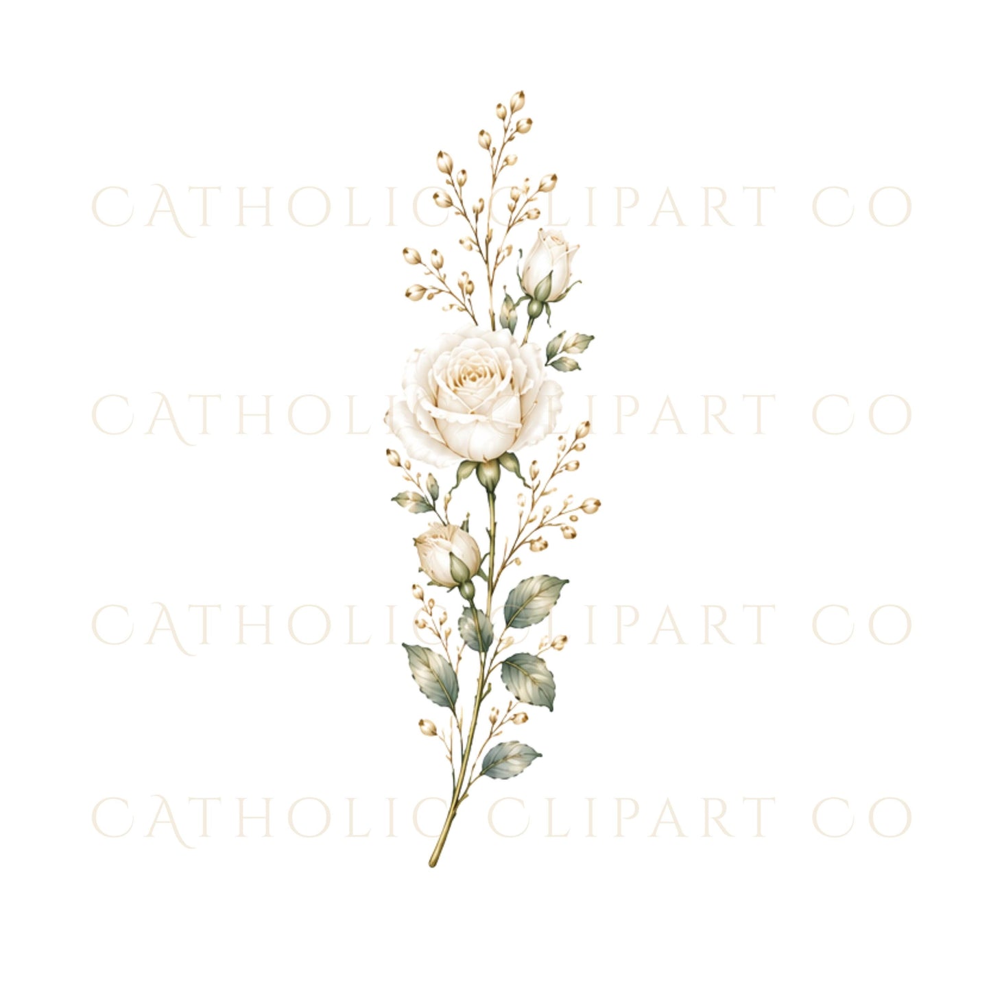 Watercolor floral PNG set with elegant wedding flowers and greenery | Conjunto PNG floral en acuarela con elegantes flores de boda y follaje verde