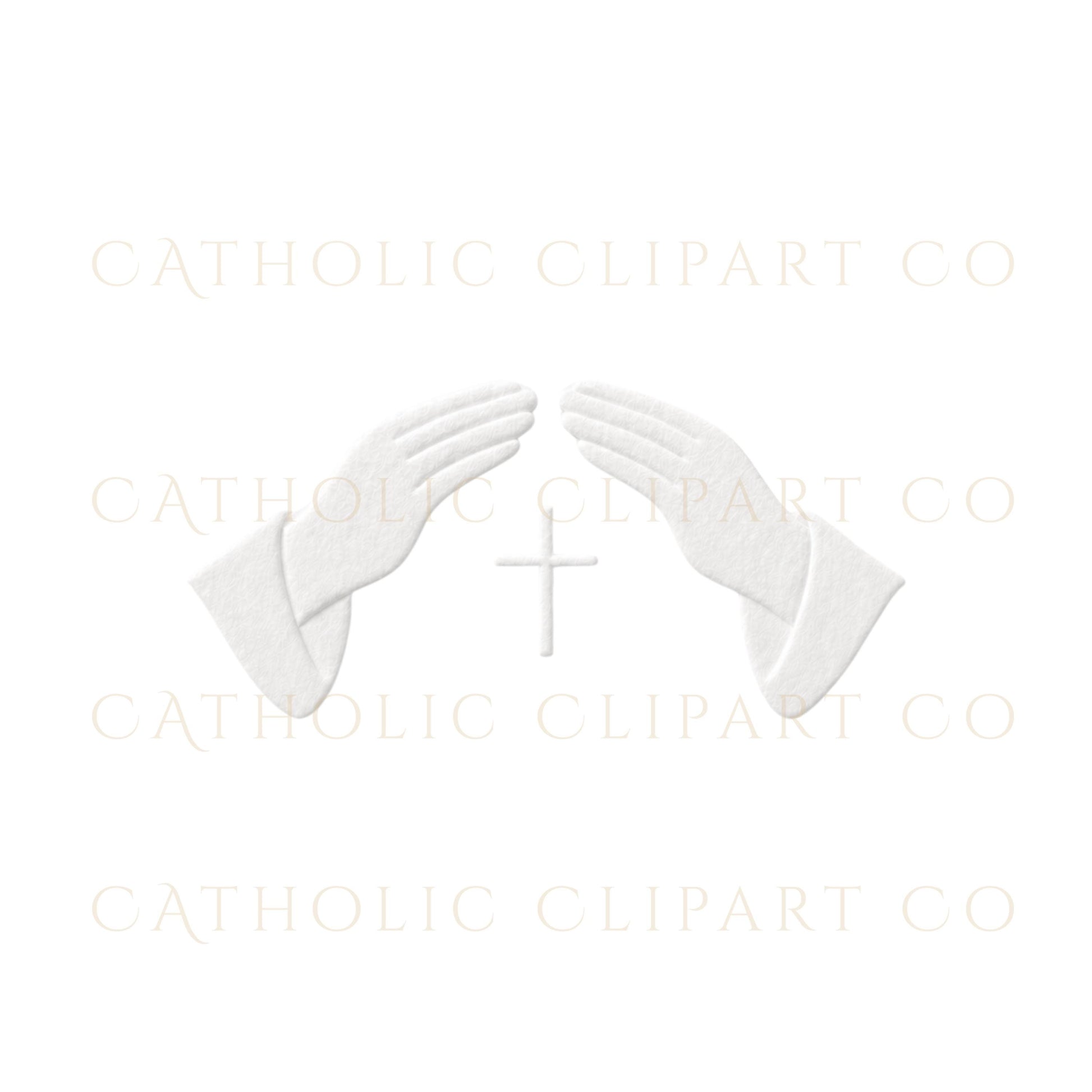 Catholic embossed symbol clipart set with elegant Christian sacramental imagery / Set de clipart católico estilo relieve con elegantes símbolos sacramentales cristianos