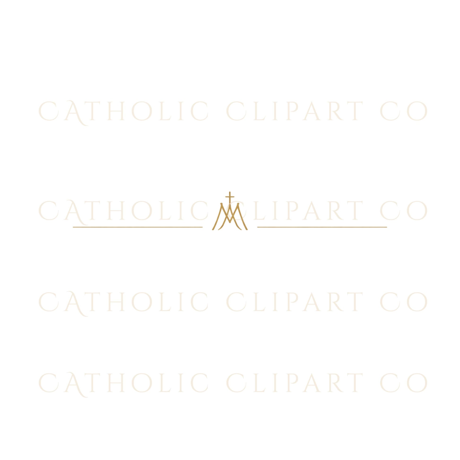 Catholic invitation clipart featuring crosses, frames and Marian monogram designs | Clipart para invitaciones católicas con cruces, marcos y diseños de monogramas marianos