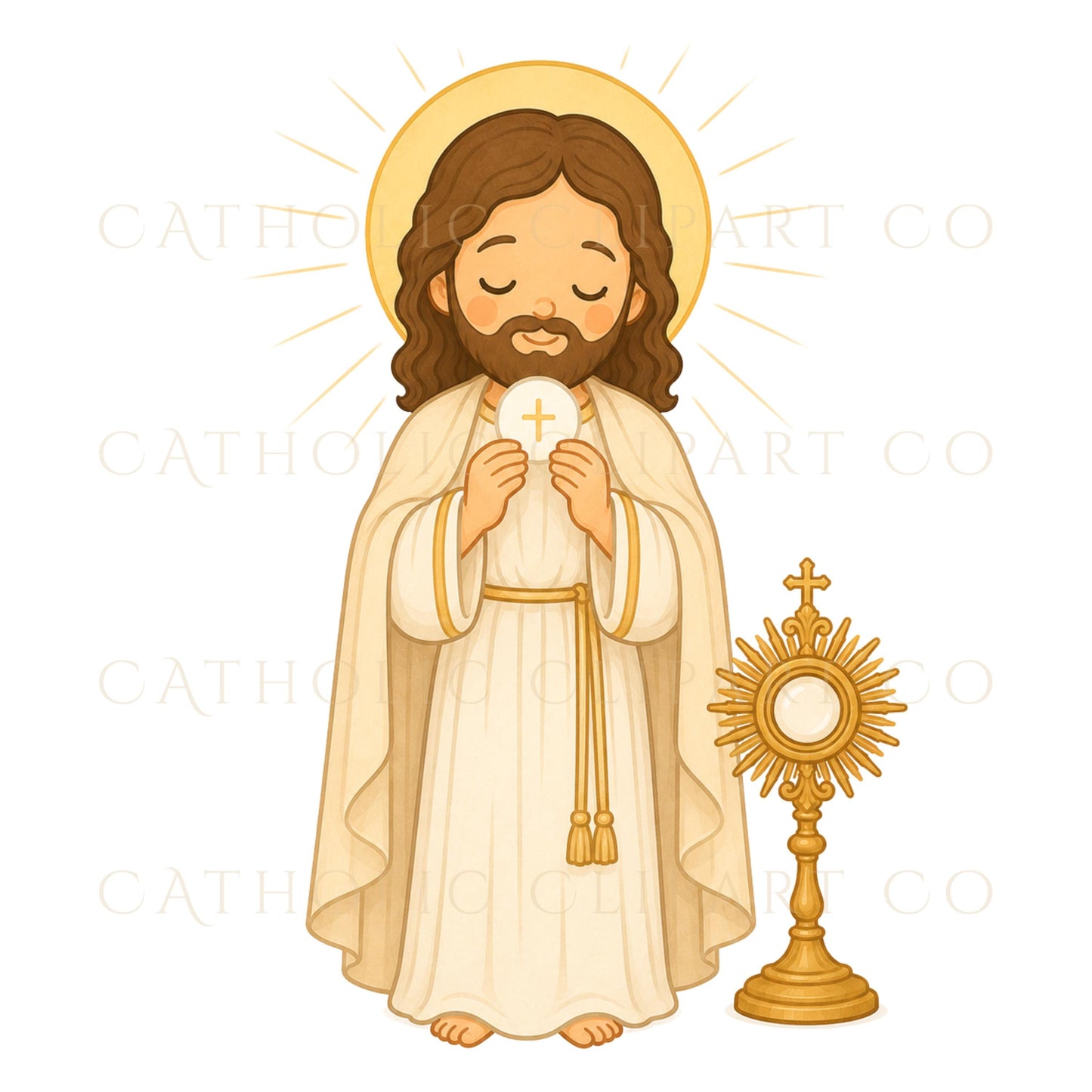 Saint Therese chibi clipart with roses brown habit and peaceful expression / Clipart chibi de Santa Teresita con rosas hábito café y expresión tranquila