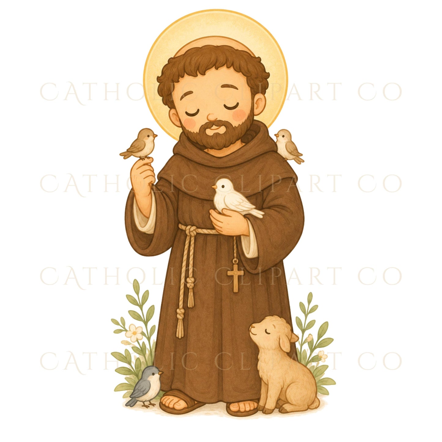 Catholic chibi clipart collection featuring Saint Joseph Holy Family and guardian angel / Colección de clipart católico chibi con San José Sagrada Familia y ángel de la guarda