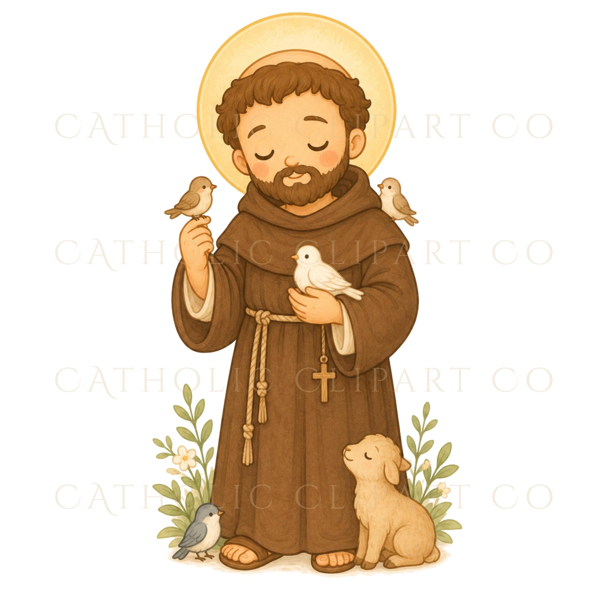 Catholic chibi clipart collection featuring Saint Joseph Holy Family and guardian angel / Colección de clipart católico chibi con San José Sagrada Familia y ángel de la guarda