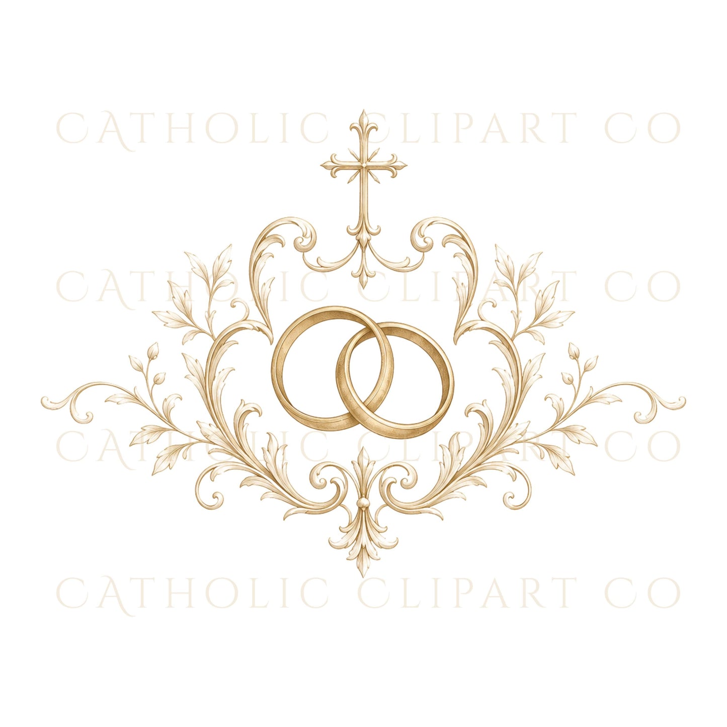 Wedding crest graphics inspired by Catholic tradition featuring Ave Maria symbols and ornate flourishes. | Gráficos de escudos de boda inspirados en la tradición católica con símbolos Ave María y detalles ornamentales.