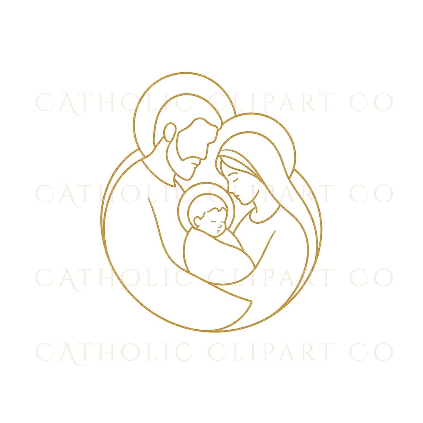 Religious family clipart collection with black and gold Holy Family graphics for wedding and baptism projects | Colección de clipart religioso con gráficos de la Sagrada Familia en negro y dorado para bodas y bautizos