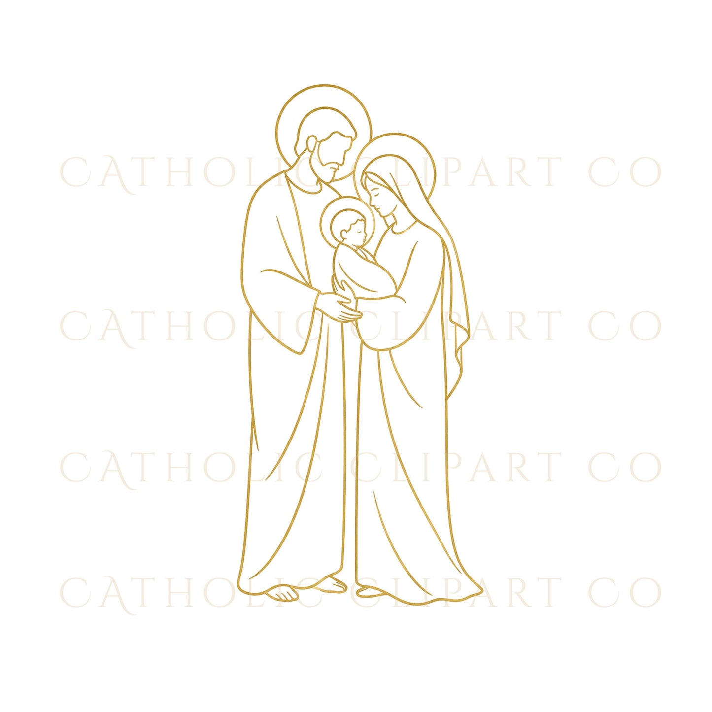 Mary holding Baby Jesus illustration in minimalist Catholic line drawing style | Ilustración de María sosteniendo al Niño Jesús en estilo minimalista de dibujo lineal católico