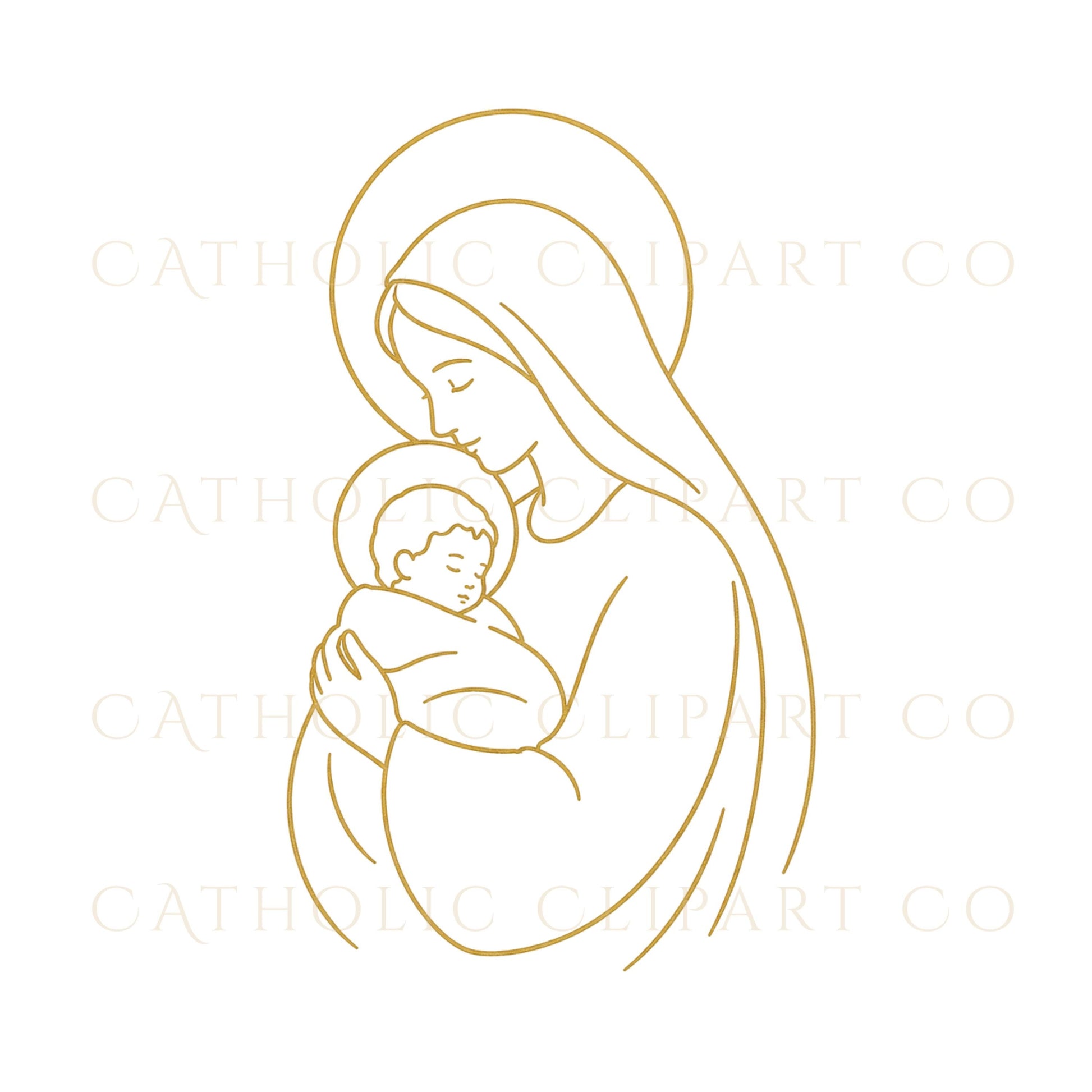 Premium Holy Family clipart bundle featuring 14 minimalist Catholic graphics in black and gold | Paquete premium de clipart de la Sagrada Familia con 14 gráficos católicos minimalistas en negro y dorado